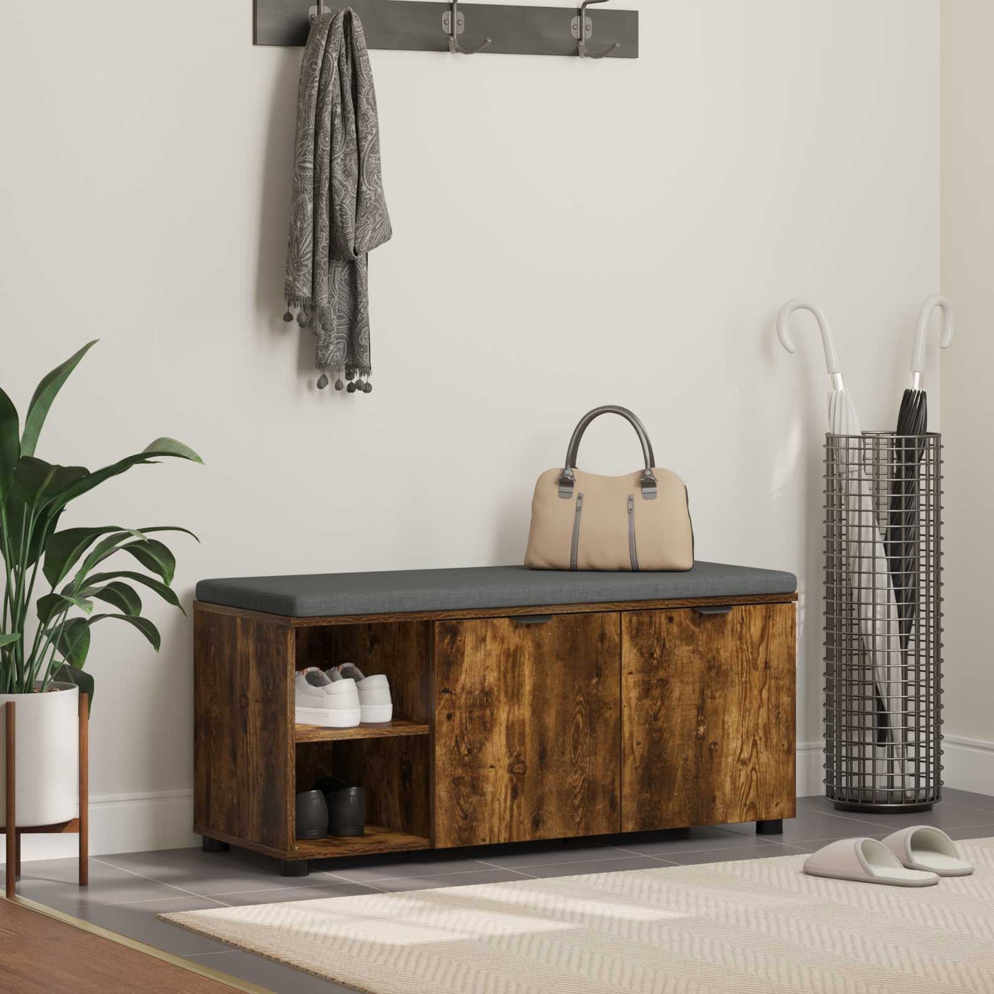Gangbenk Røkt Eik 100 x 38 x 46 cm Konstruert treverk og stoff
