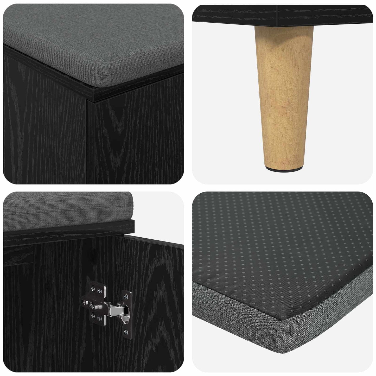 Gangbenk Svart Eik 60 x 38 x 46 cm Konstruert treverk og stoff