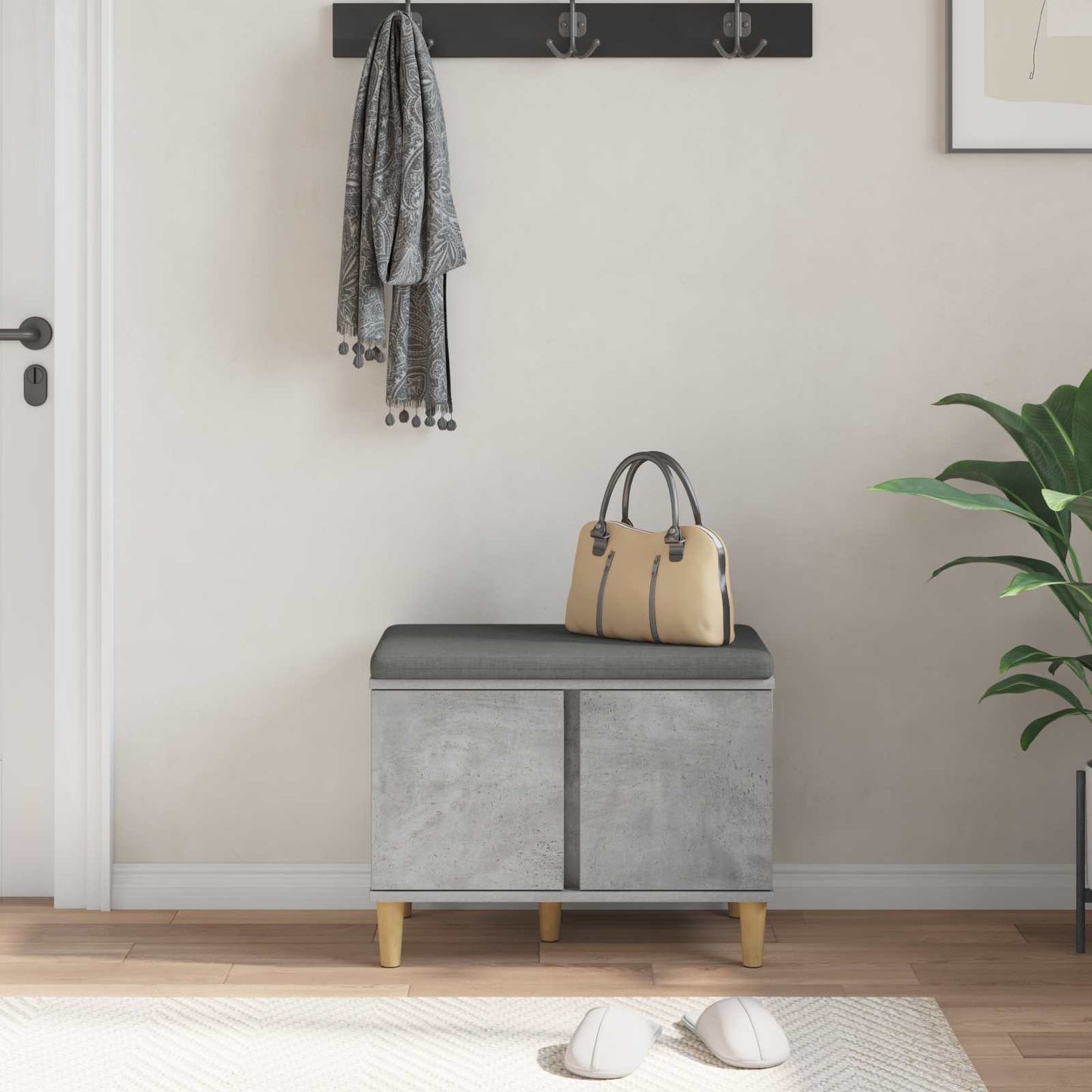 Gangbenk BetongGrå 60 x 38 x 46 cm Konstruert treverk og stoff