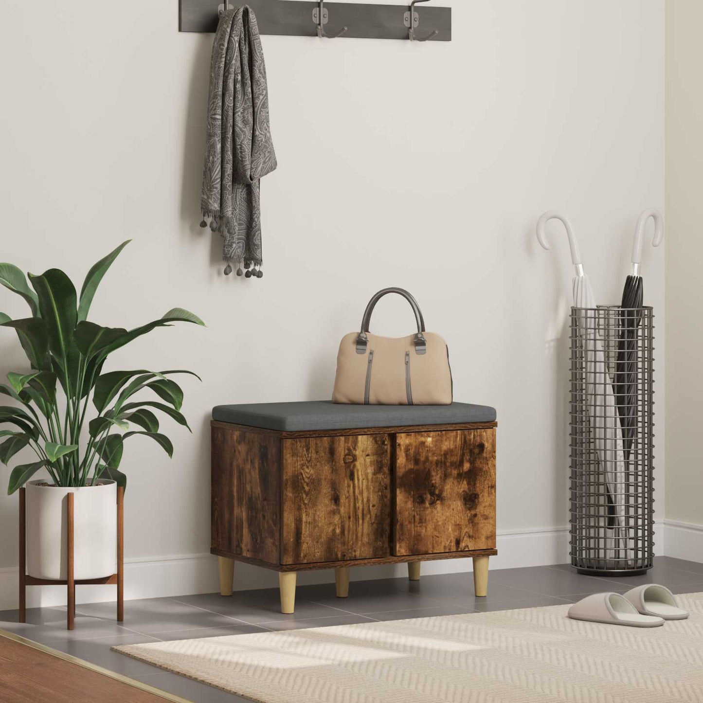 Gangbenk Røkt Eik 60 x 38 x 46 cm Konstruert treverk og stoff