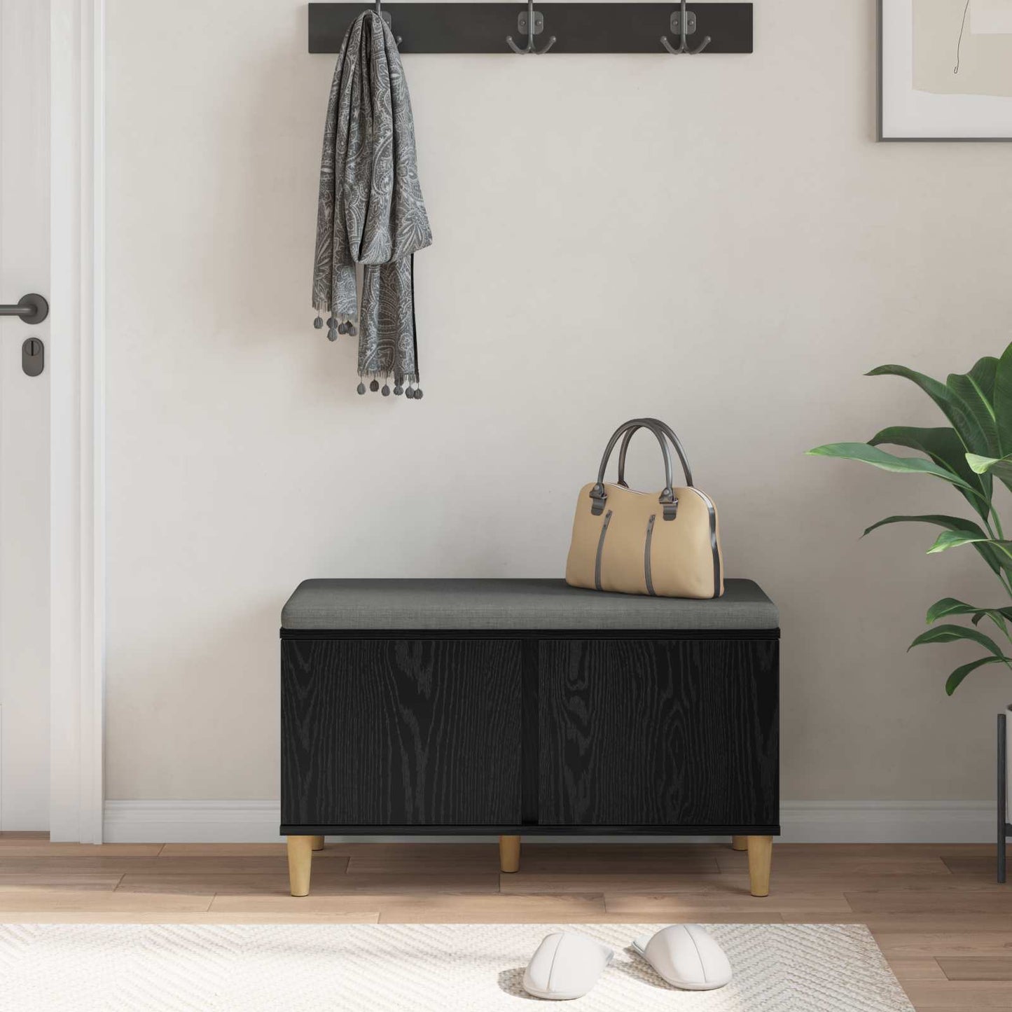 Gangbenk Svart Eik 80 x 38 x 46 cm Konstruert treverk og stoff