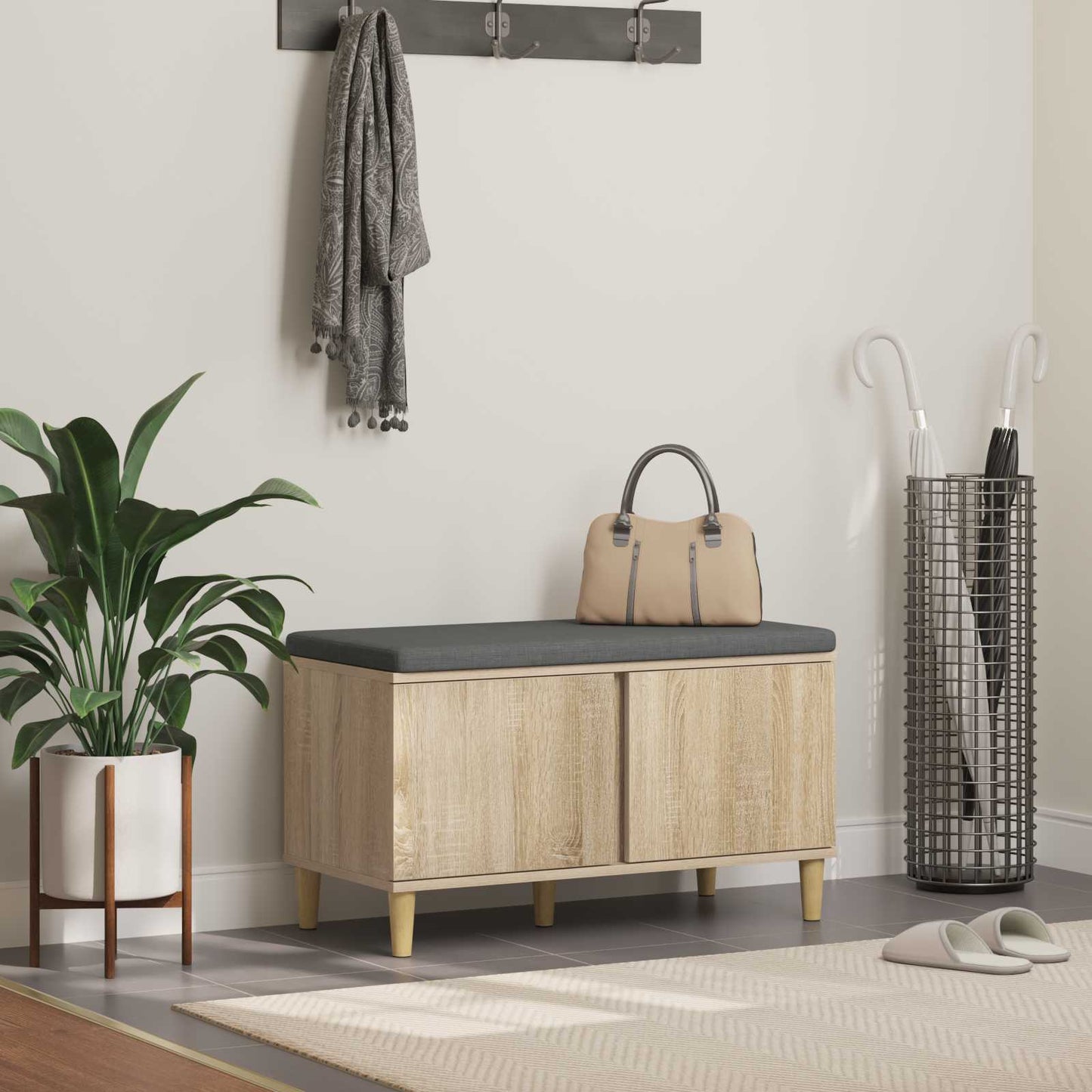 Gangbenk Sonoma eik 80 x 38 x 46 cm Konstruert treverk og stoff