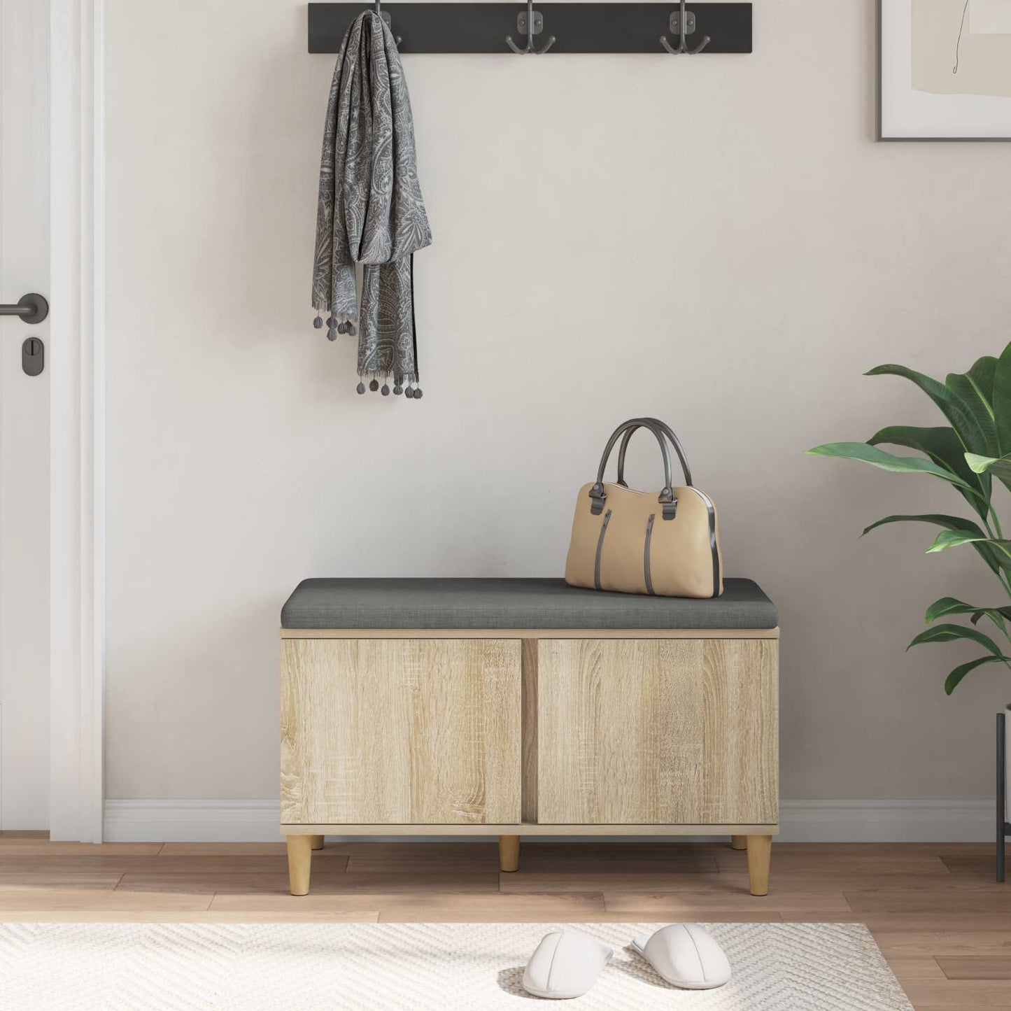 Gangbenk Sonoma eik 80 x 38 x 46 cm Konstruert treverk og stoff