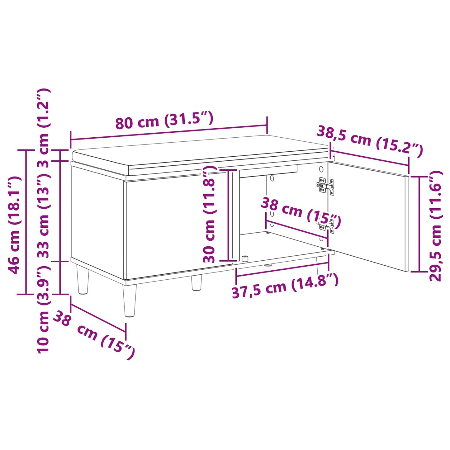 Gangbenk BetongGrå 80 x 38 x 46 cm Konstruert treverk og stoff