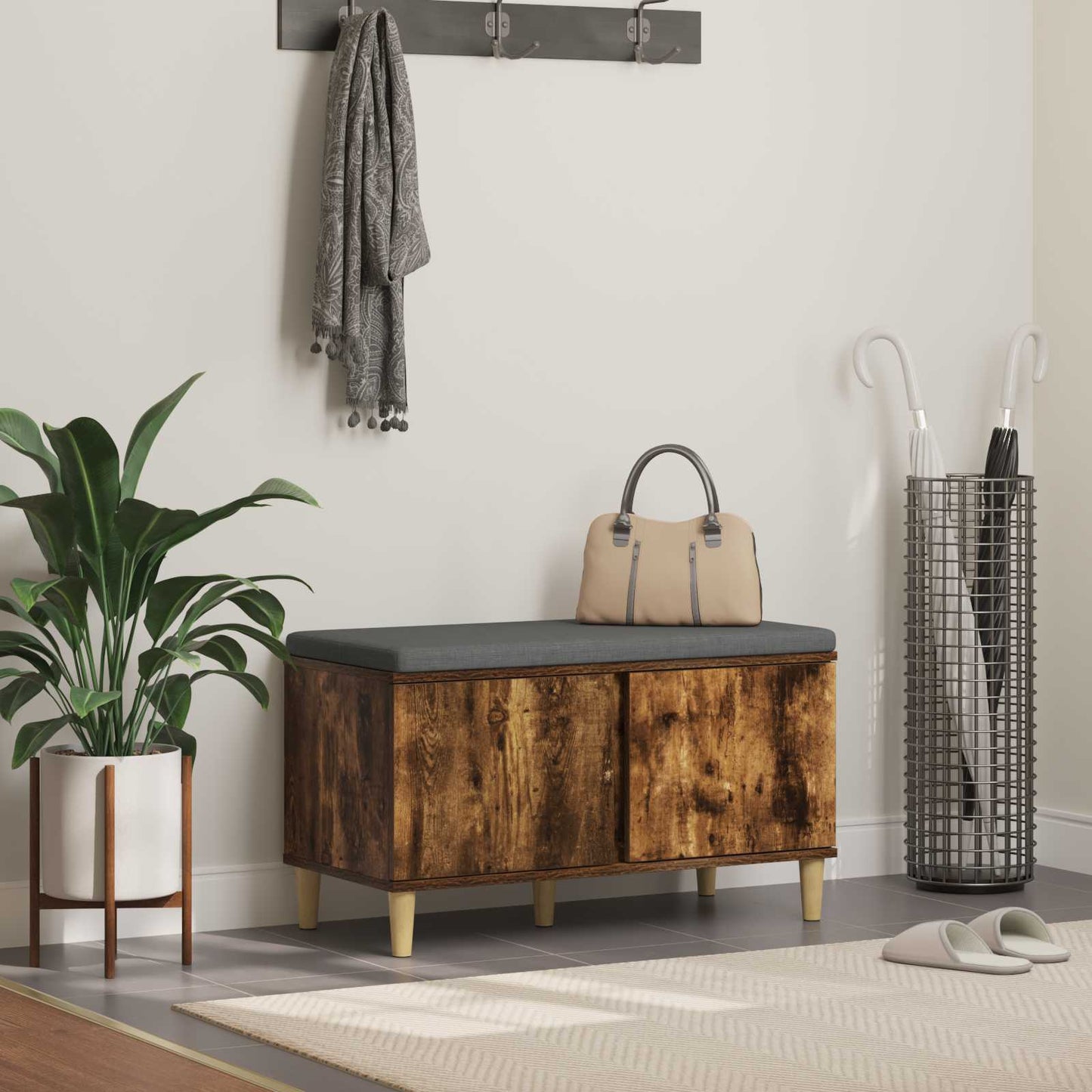 Gangbenk Røkt Eik 80 x 38 x 46 cm Konstruert treverk og stoff