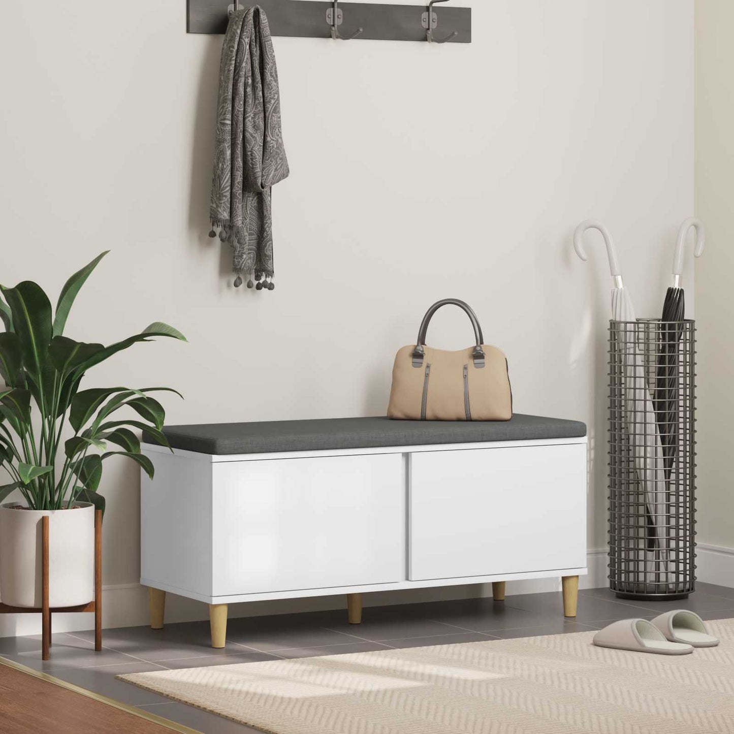 Gangbenk Hvit 100 x 38 x 46 cm Konstruert treverk og stoff