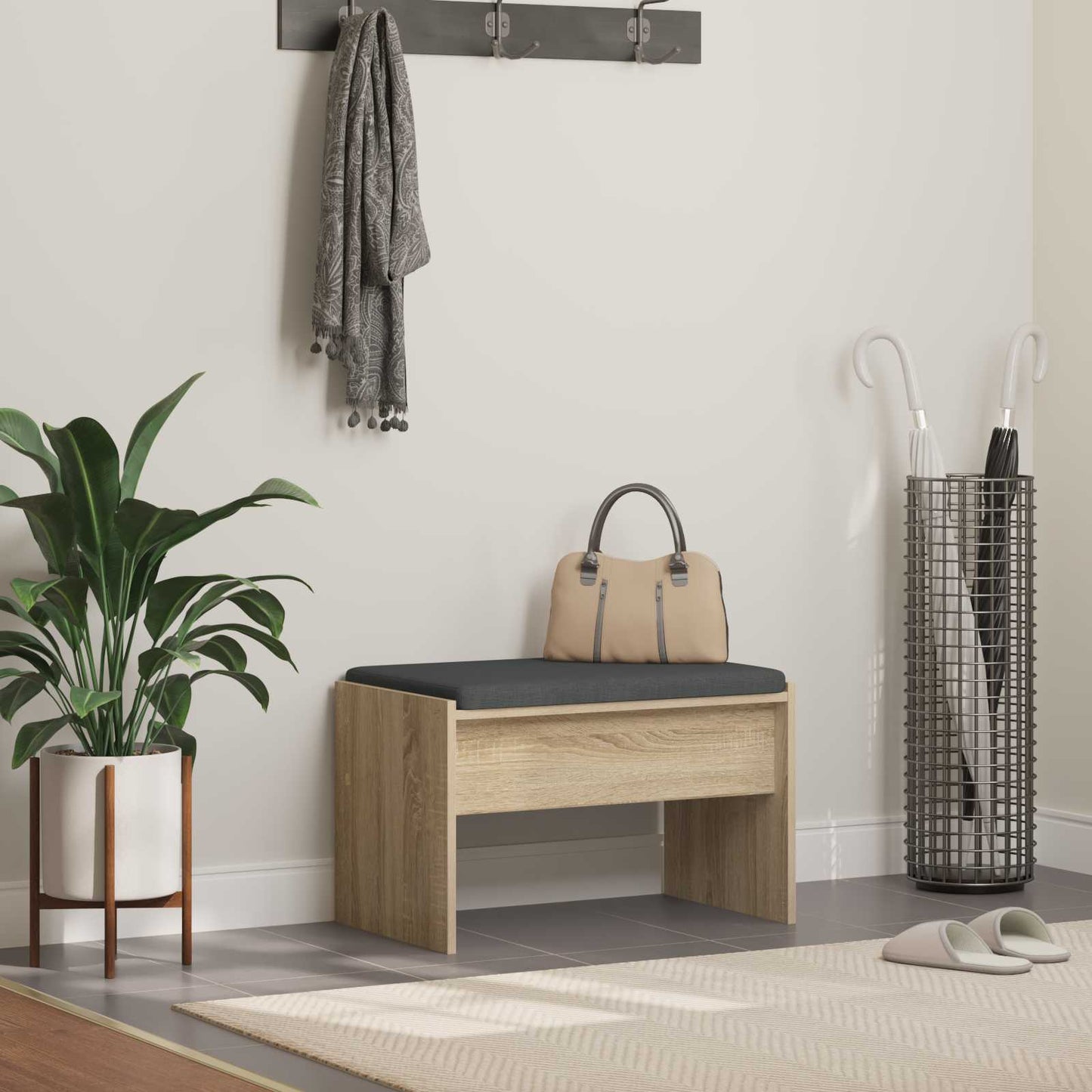 Gangbenk med pute Sonoma eik 63 x 38 x 40 cm