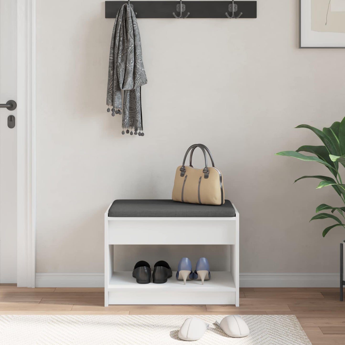Gangbenk Hvit 63 x 38 x 45 cm Konstruert treverk og stoff vidaXL