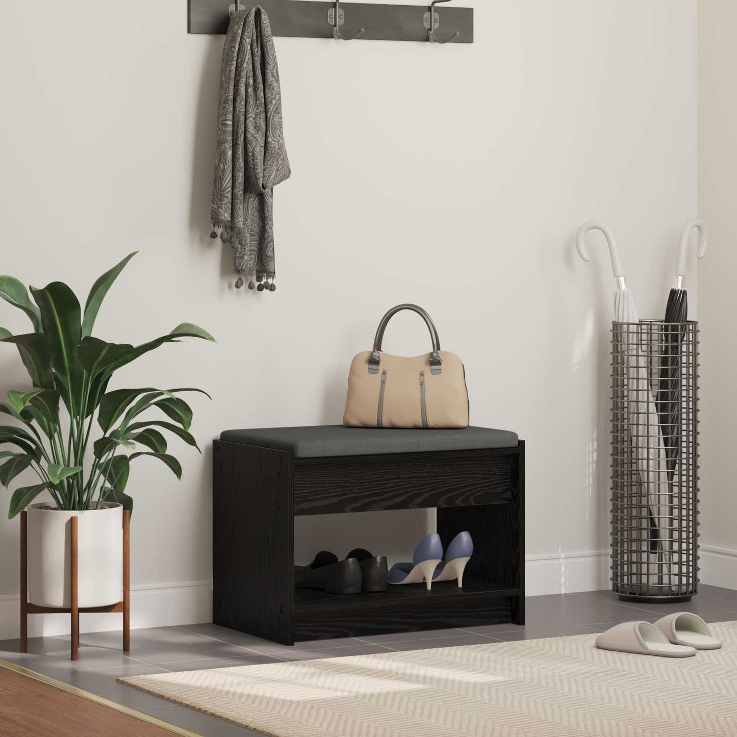 Gangbenk Svart Eik 63 x 38 x 45 cm Konstruert treverk og stoff vidaXL
