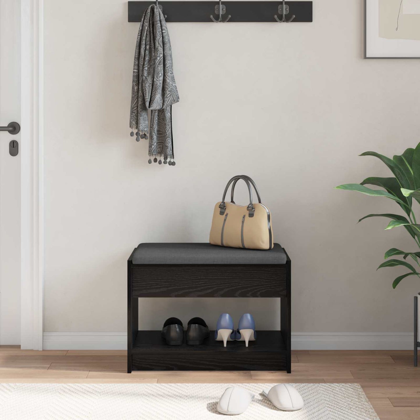 Gangbenk Svart Eik 63 x 38 x 45 cm Konstruert treverk og stoff vidaXL