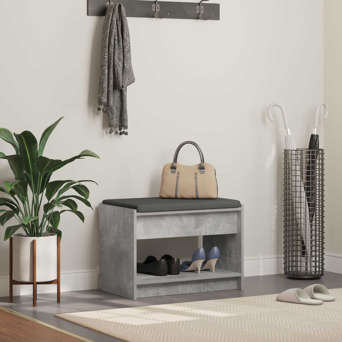 Gangbenk BetongGrå 63 x 38 x 45 cm Konstruert treverk og stoff vidaXL