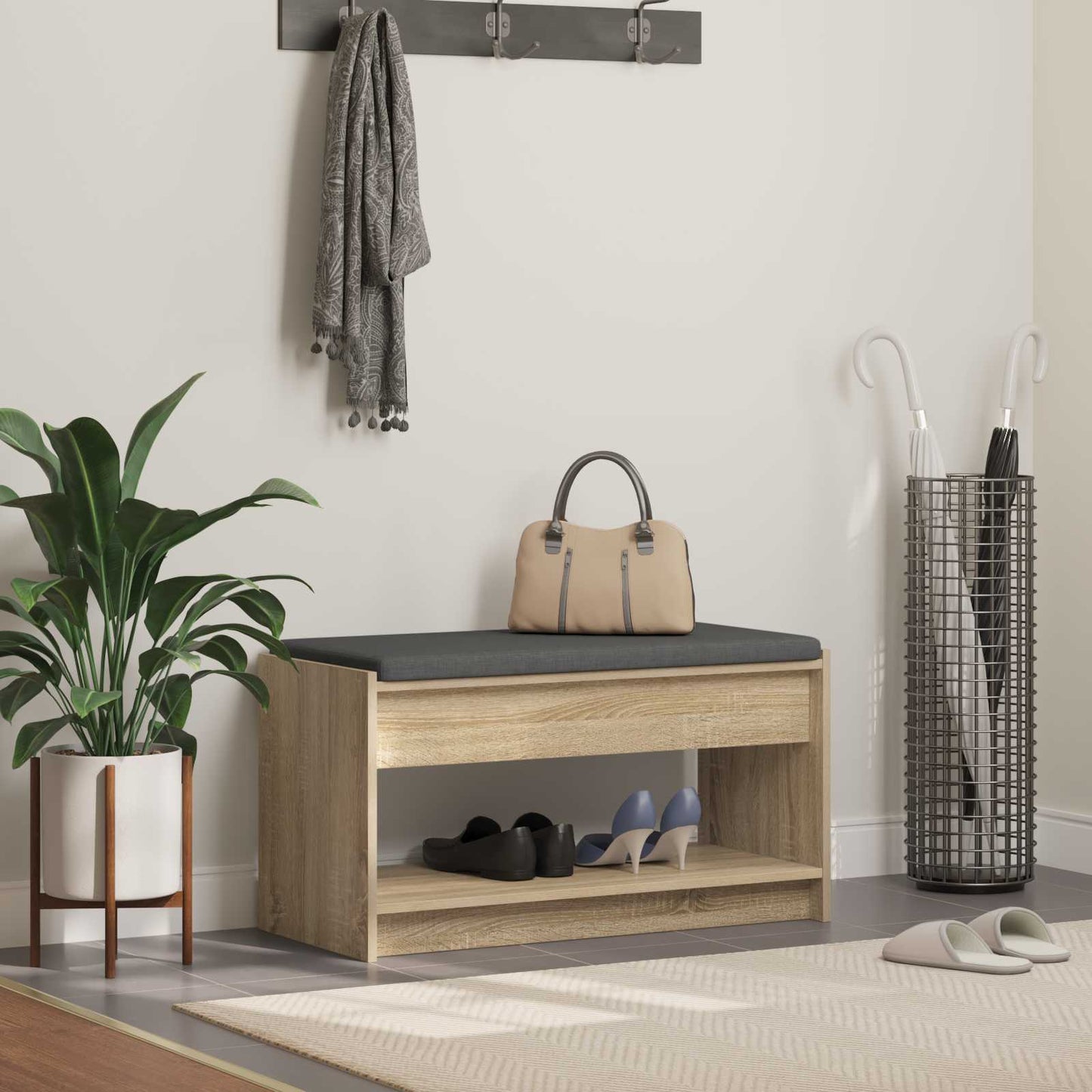 Gangbenk Sonoma eik 83 x 38 x 45 cm Konstruert treverk og stoff vidaXL