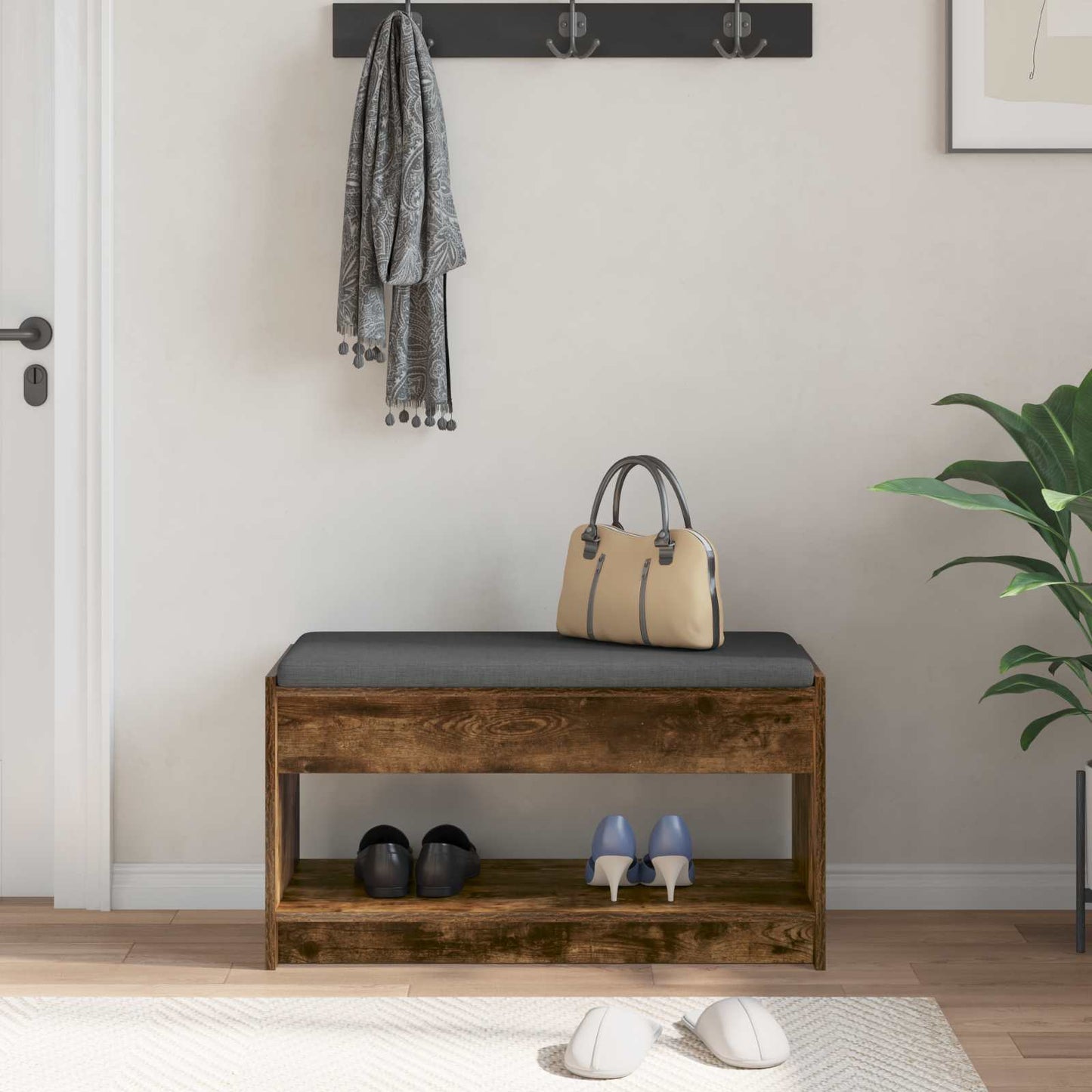 Gangbenk Røkt Eik 83 x 38 x 45 cm Konstruert treverk og stoff vidaXL