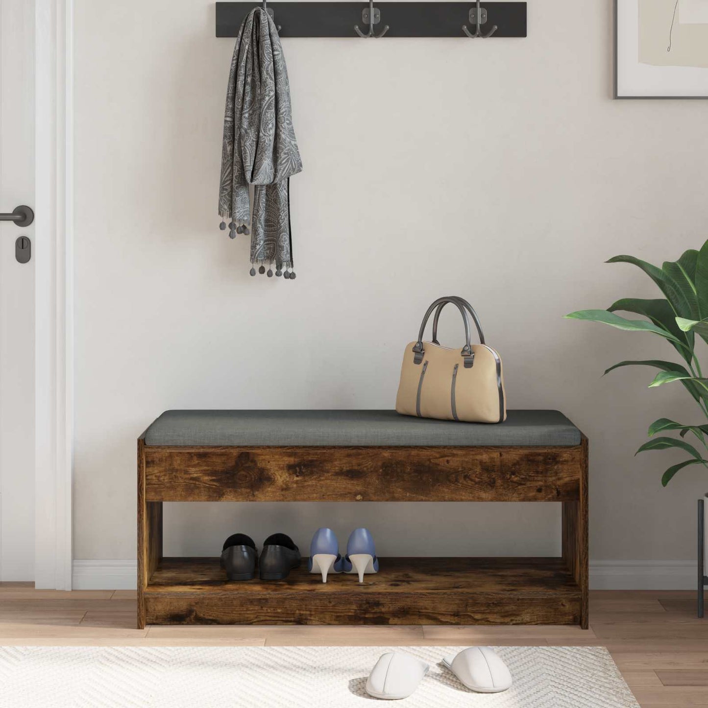 Gangbenk Røkt Eik 103 x 38 x 45 cm Konstruert treverk og stoff