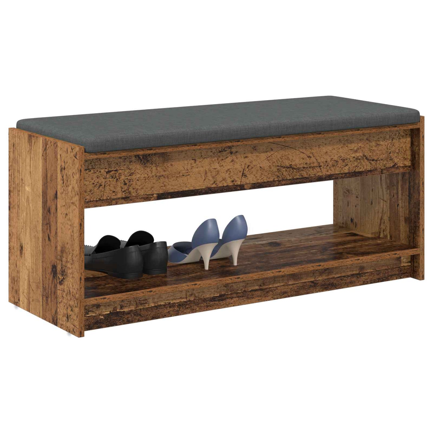 Gangbenk med pute med hylle Gammelt tre 103 x 38 x 45 cm