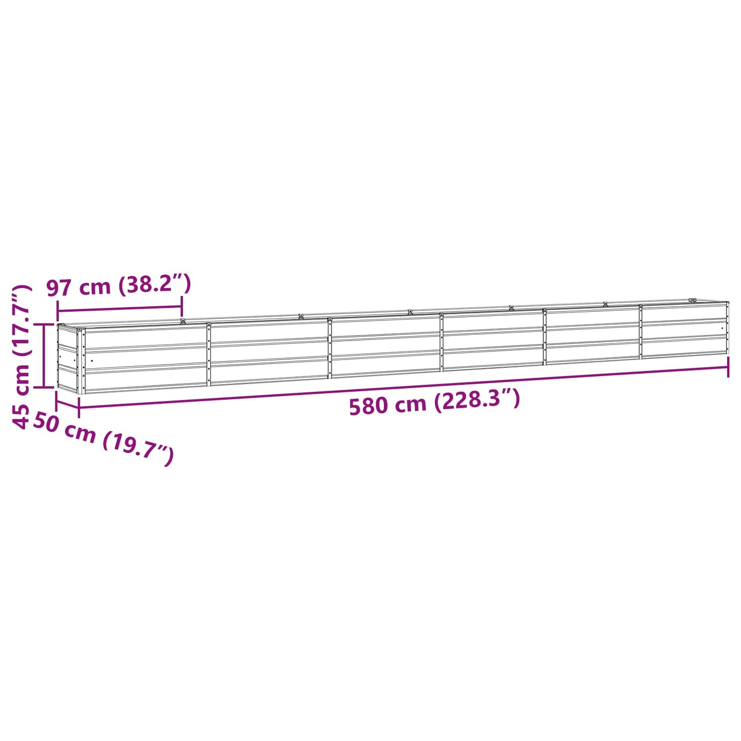 Plantekassed Elfenben 480 x 50 x 45 cm Galvanisert Stål