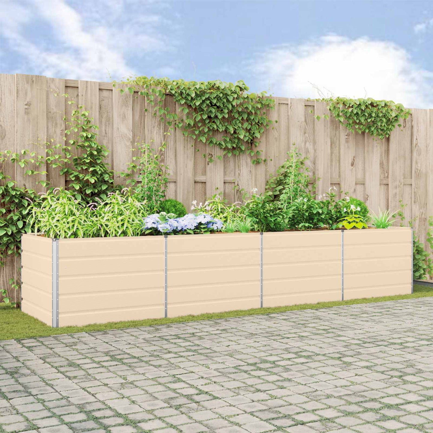 Plantekassed Elfenben 385 x 100 x 75 cm Galvanisert Stål