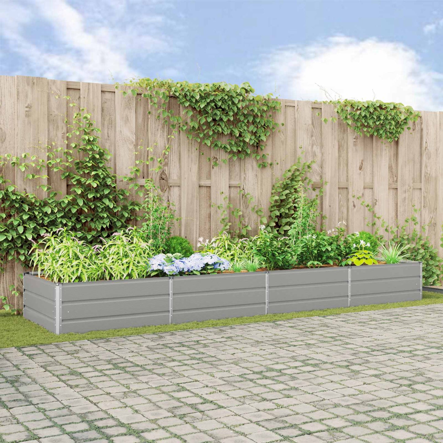 Plantekassed Lysegrå 385 x 100 x 45 cm Galvanisert Stål