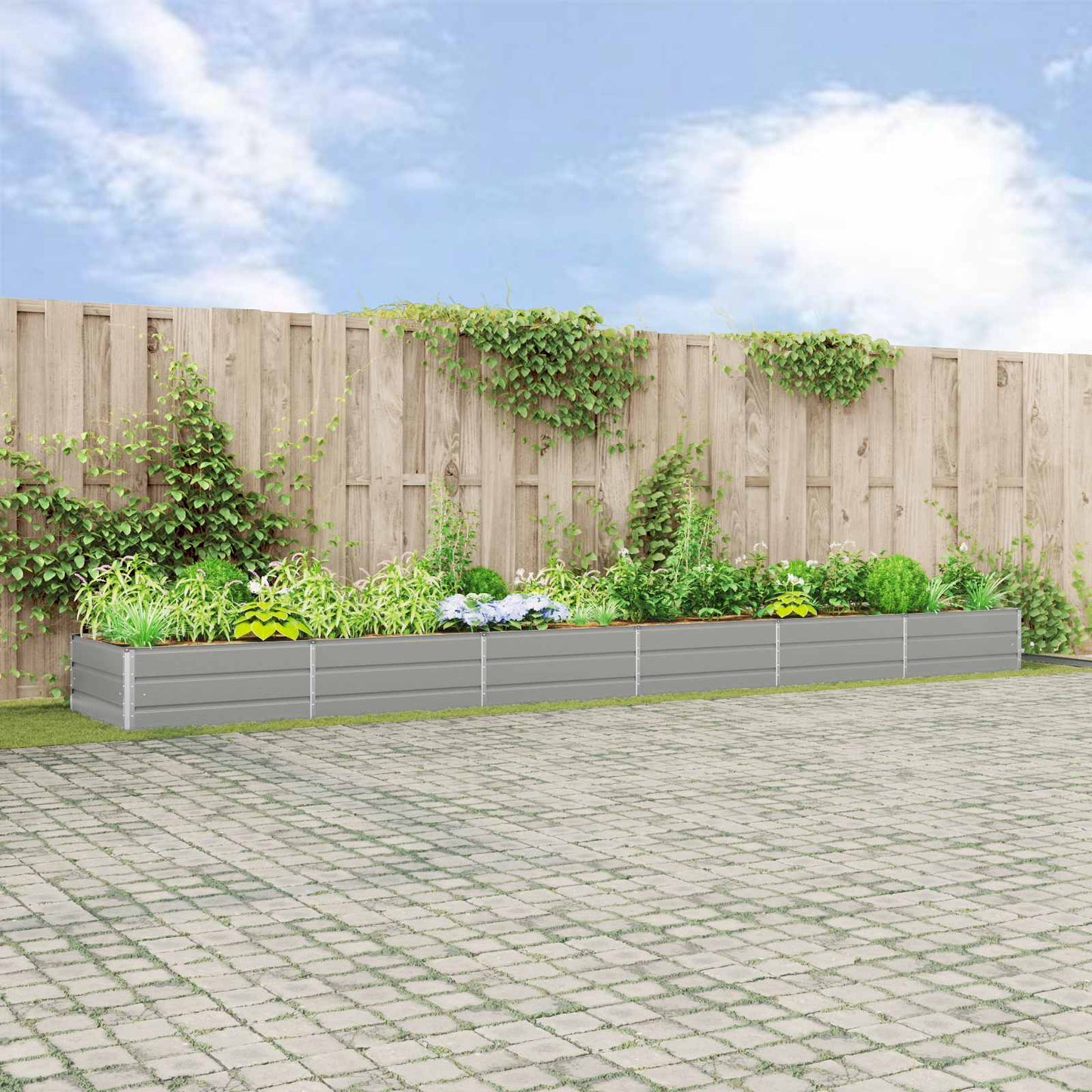 Plantekassed Lysegrå 580 x 100 x 45 cm Galvanisert Stål