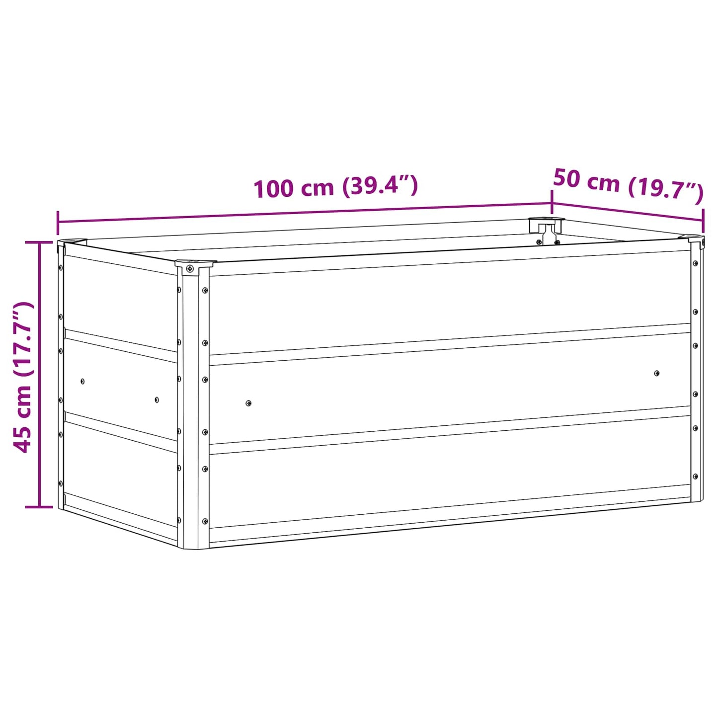 Plantekassed Antrasitt 100 x 50 x 45 cm Galvanisert Stål