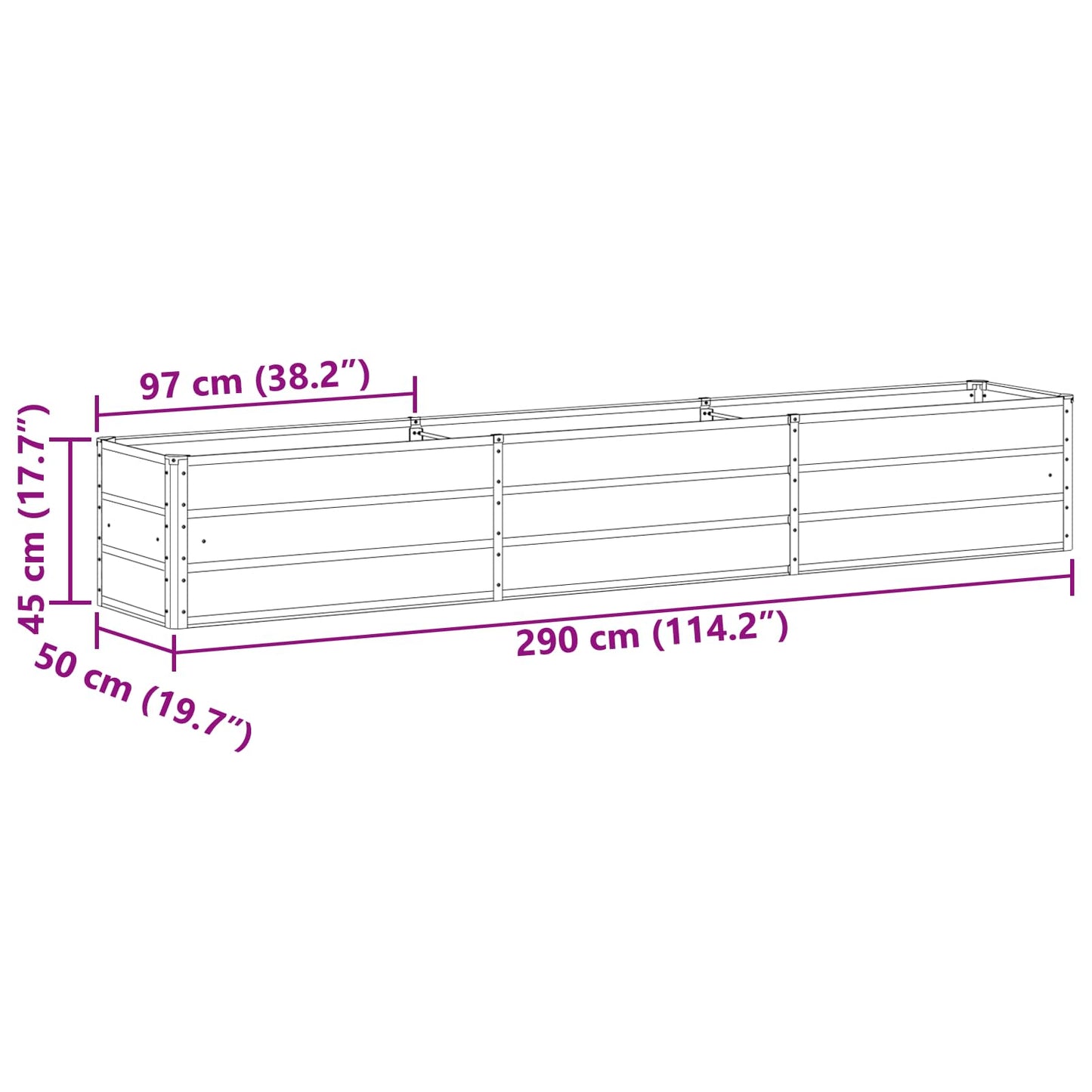 Plantekassed Antrasitt 290 x 50 x 45 cm Galvanisert Stål