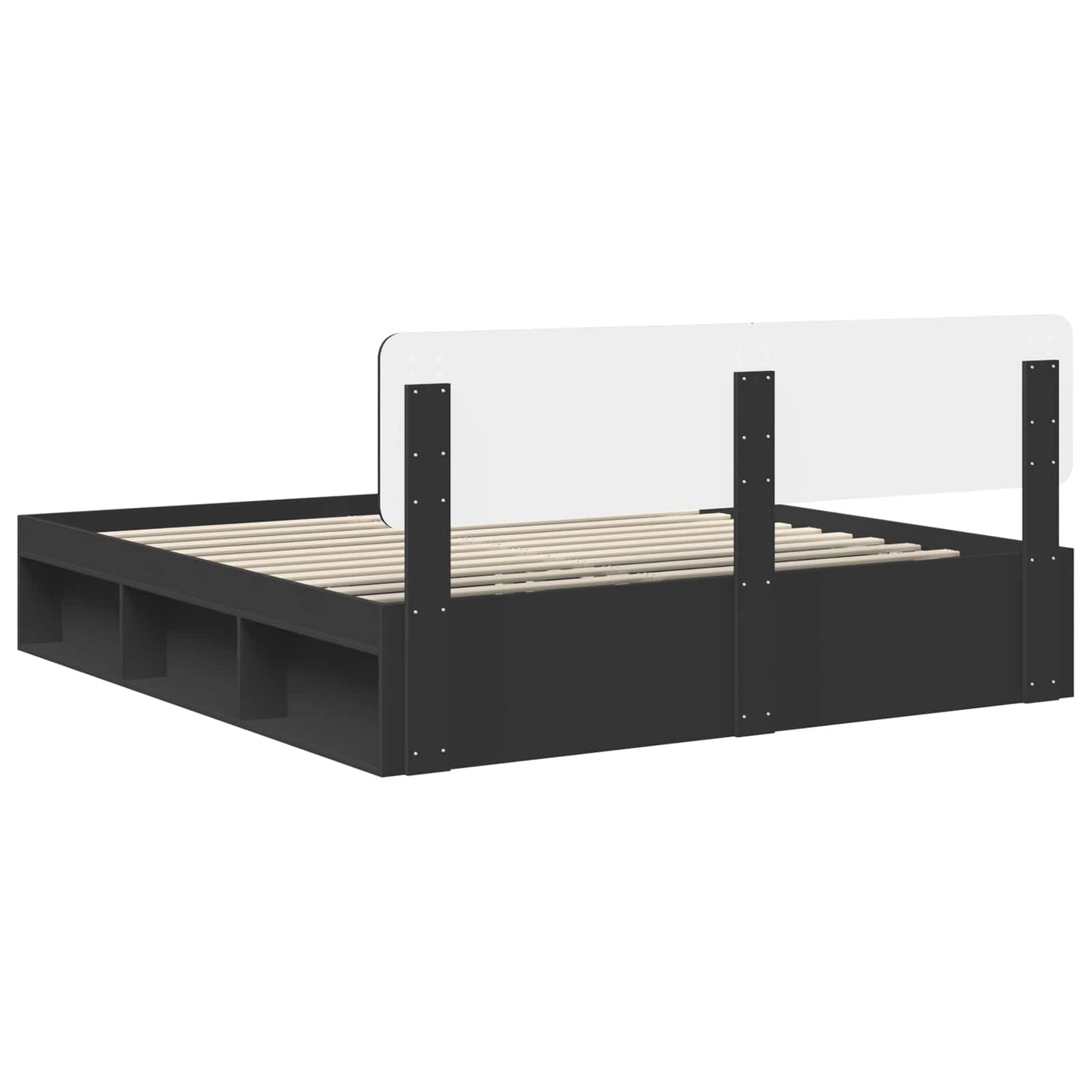 Sengestamme med hodegjerde Svart 200 x 200 cm Massiv furu