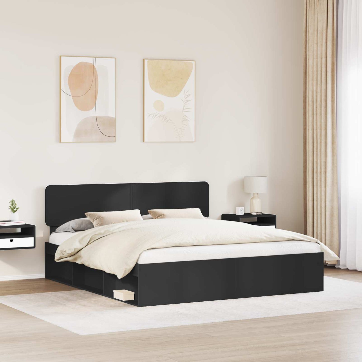 Sengestamme med hodegjerde Svart 180 x 200 cm Massiv furu