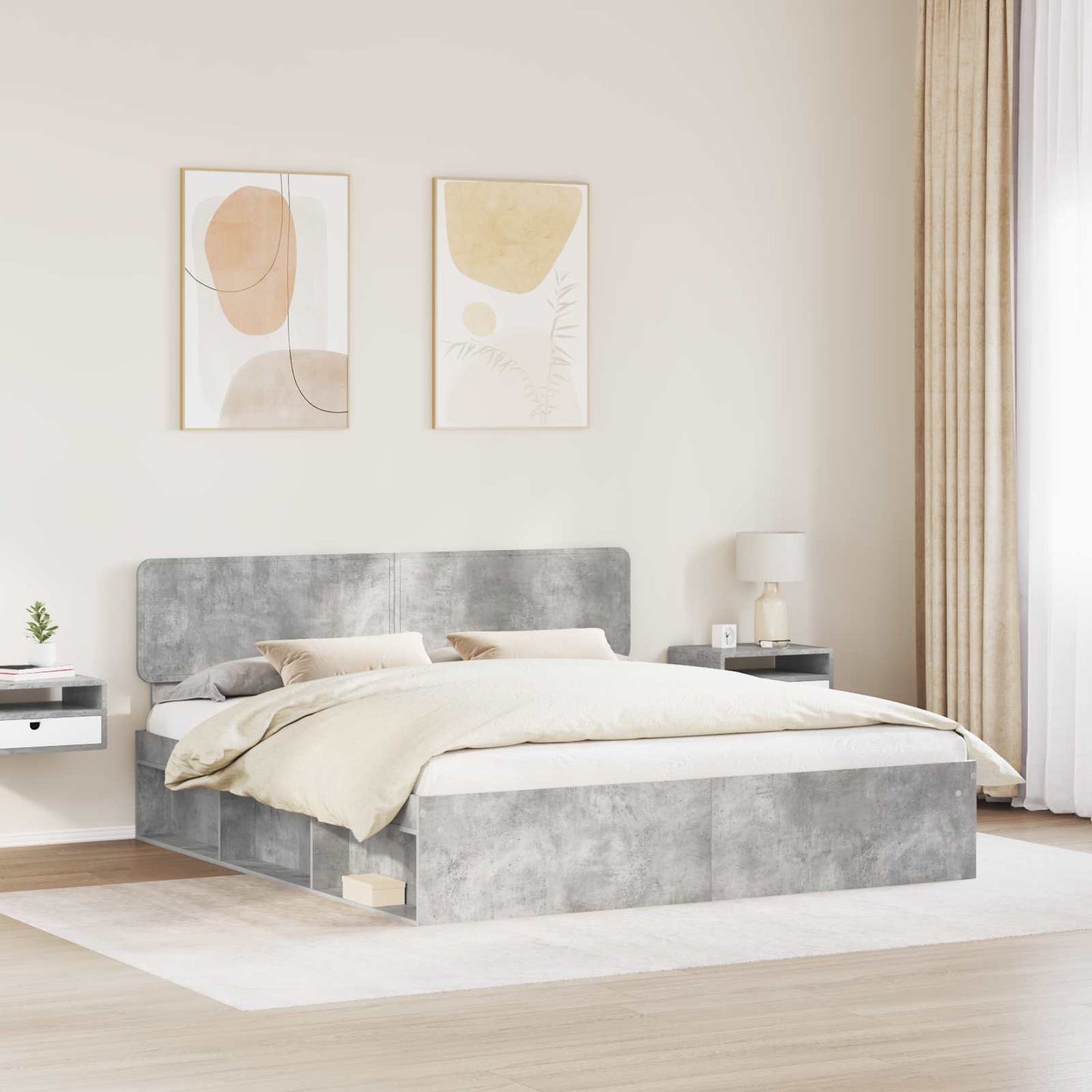 Sengestamme med hodegjerde Betong 180 x 200 cm Massiv furu