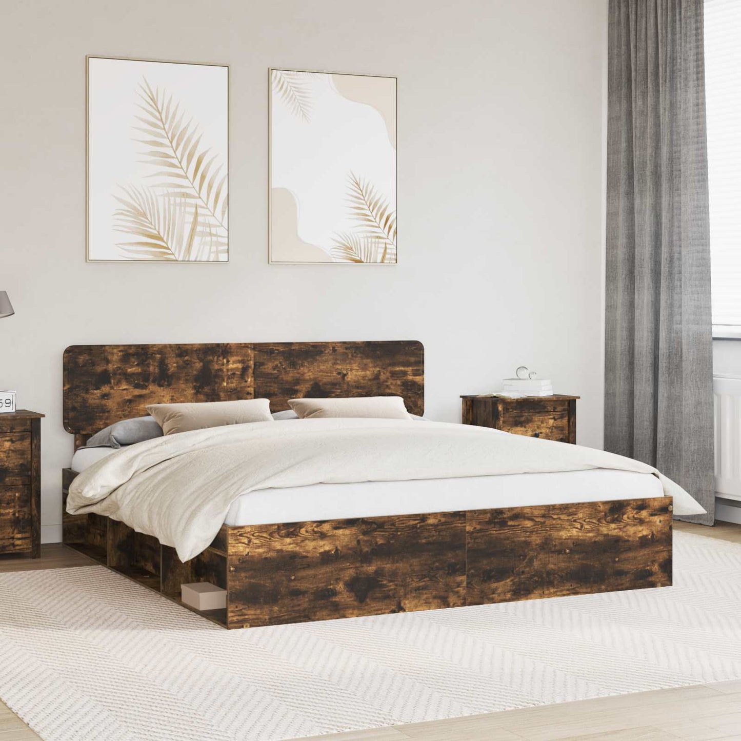 Sengestamme med hodegjerde Røkt eik 180 x 200 cm Massiv furu
