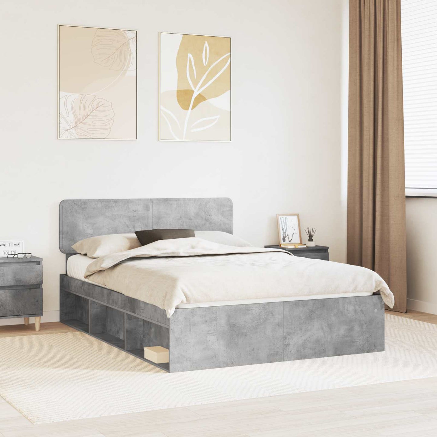 Sengestamme med hodegjerde Betong 160 x 200 cm Massiv furu