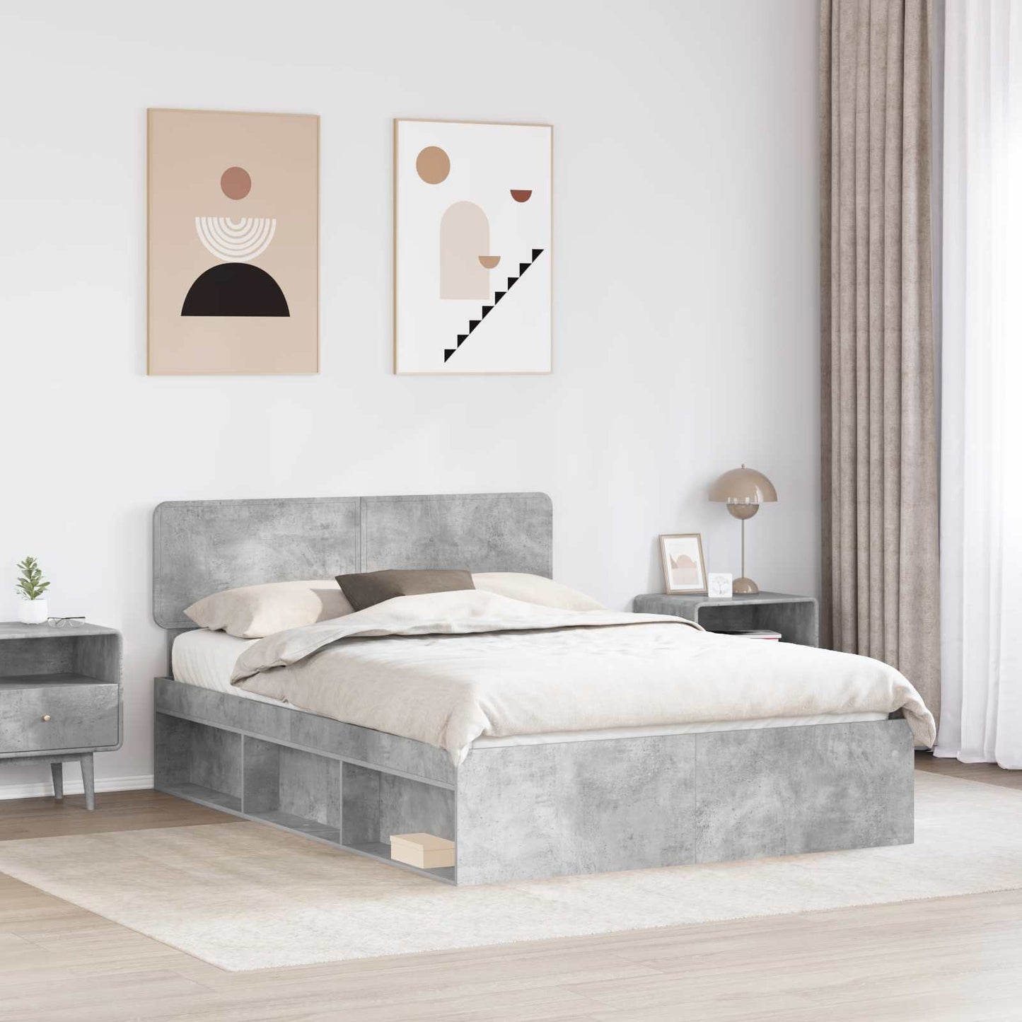Sengestamme med hodegjerde Betong 160 x 200 cm Massiv furu