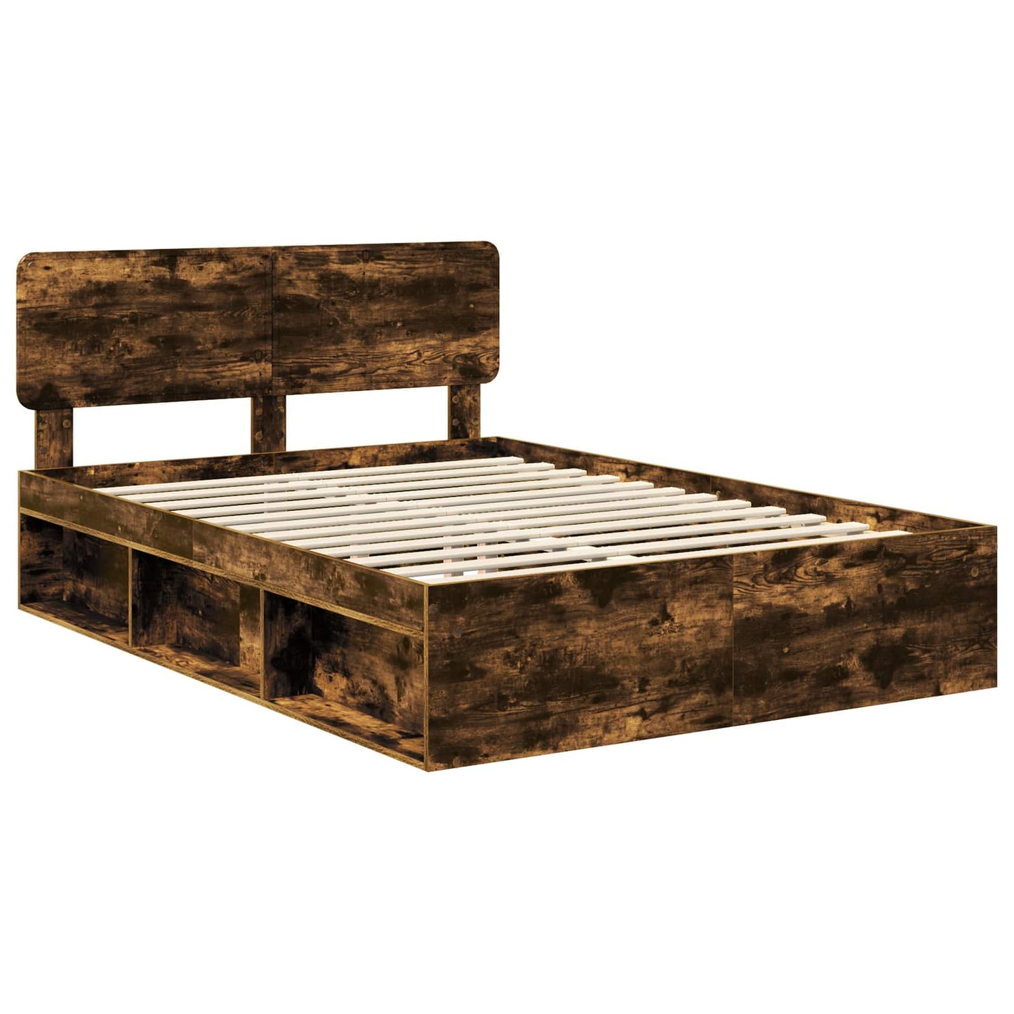 Sengestamme med hodegjerde Røkt eik 150 x 200 cm Massiv furu