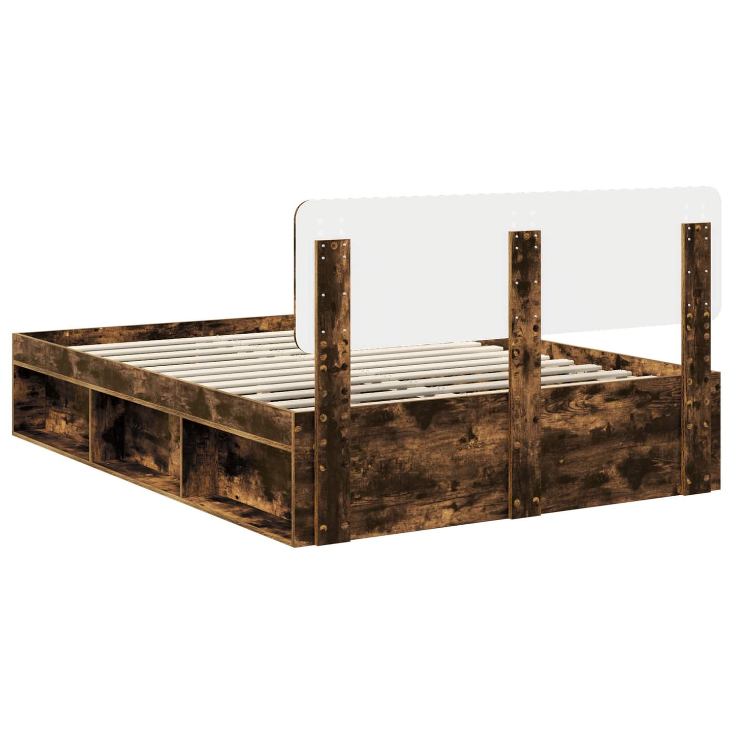 Sengestamme med hodegjerde Røkt eik 150 x 200 cm Massiv furu