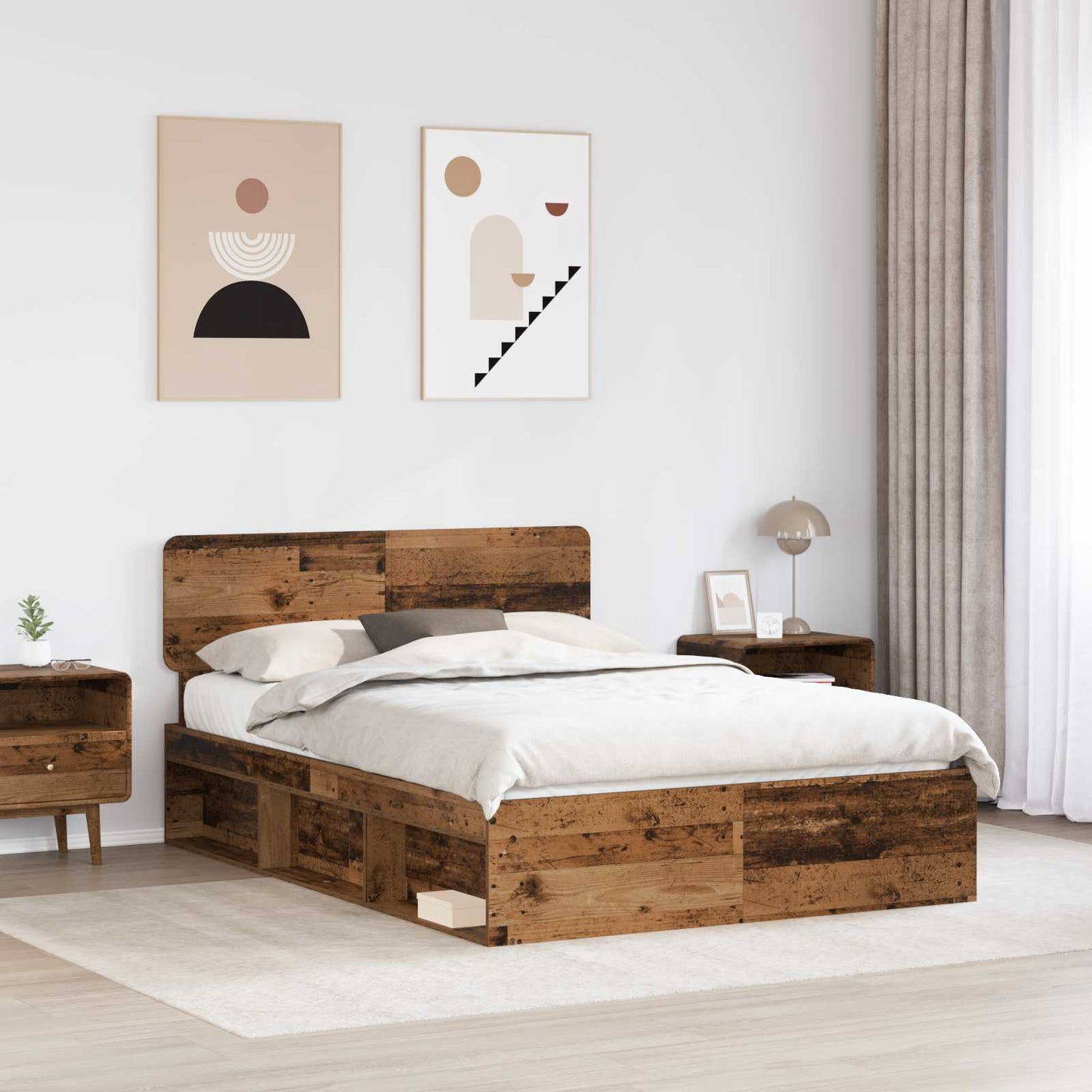 Sengestamme med hodegjerde Gammelt tre 150 x 200 cm Massiv furu
