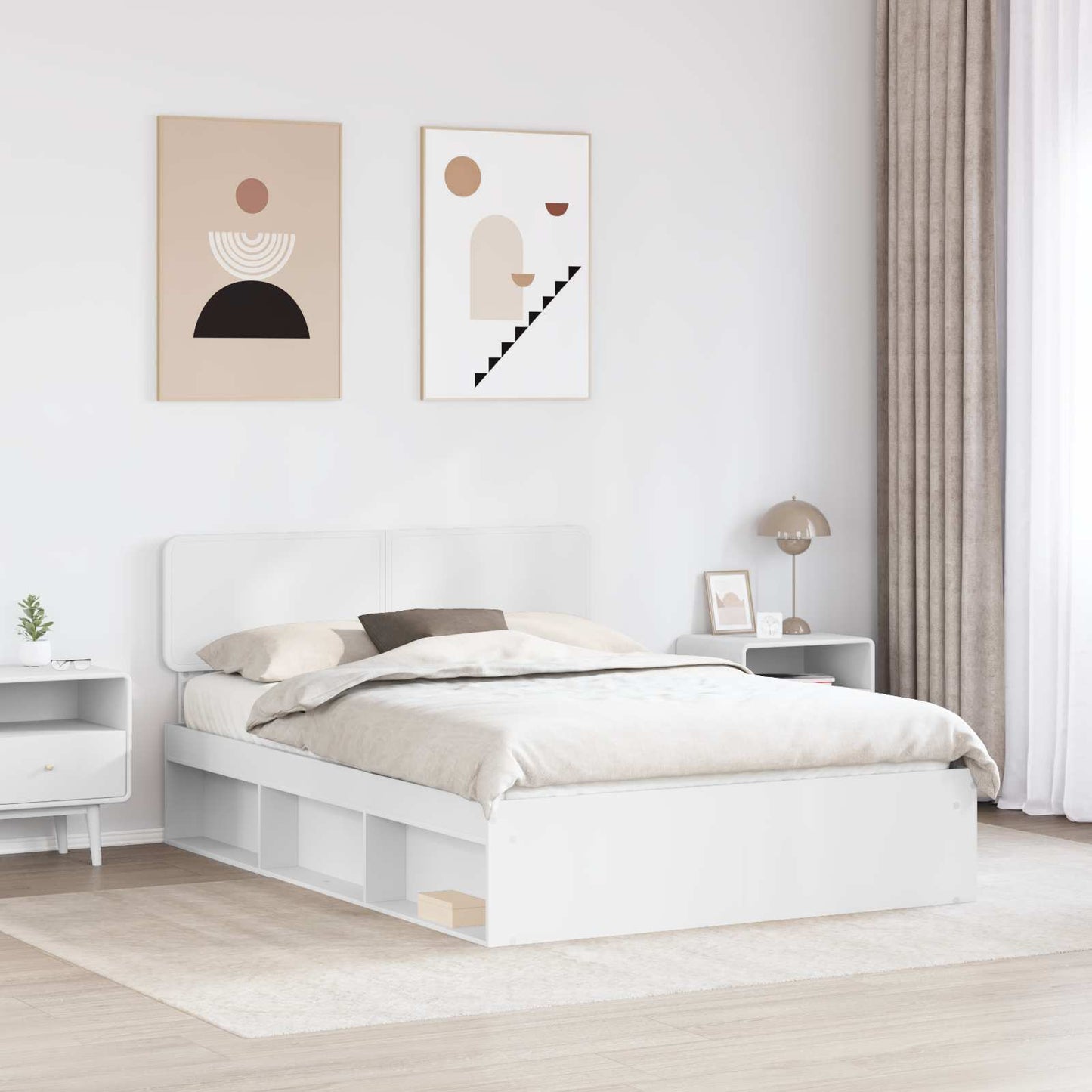 Sengestamme med hodegjerde Hvit 140 x 190 cm Massiv furu