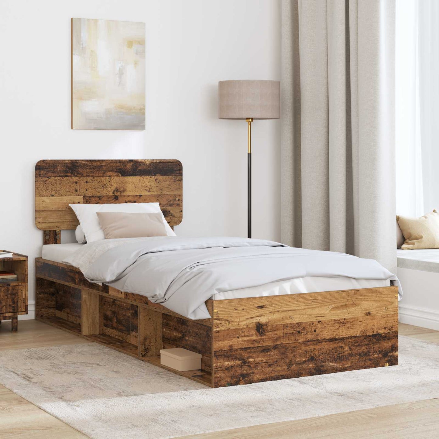 Sengestamme med hodegjerde Gammelt tre 90 x 200 cm Massiv furu