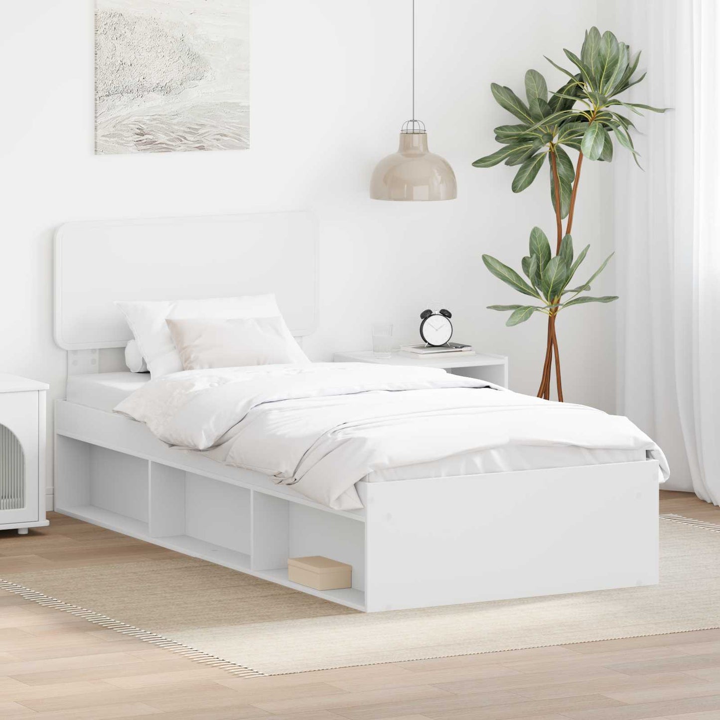 Sengestamme med hodegjerde Hvit 75 x 190 cm Massiv furu