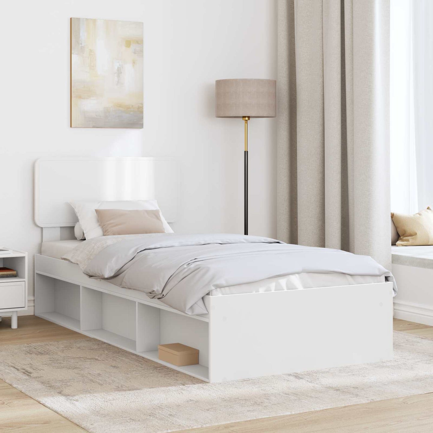 Sengestamme med hodegjerde Hvit 75 x 190 cm Massiv furu