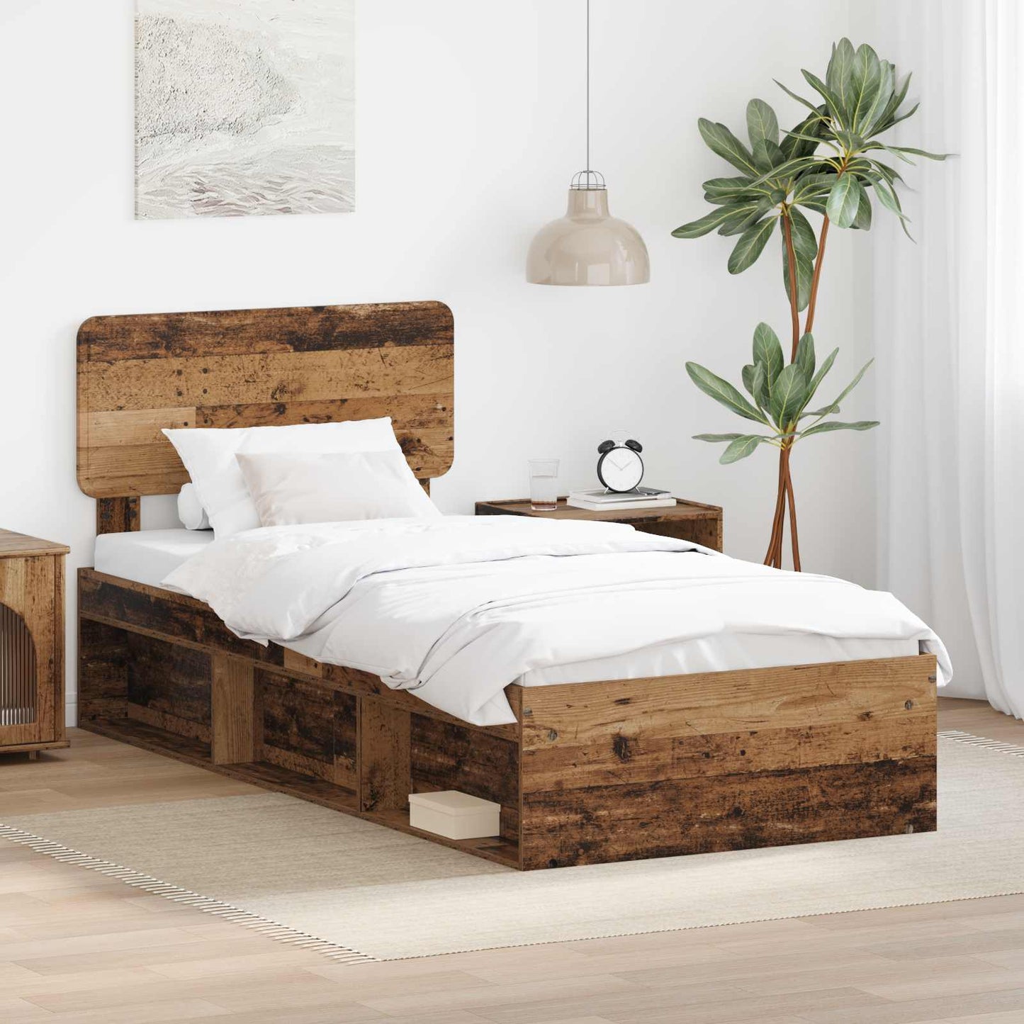 Sengestamme med hodegjerde Gammelt tre 75 x 190 cm Massiv furu