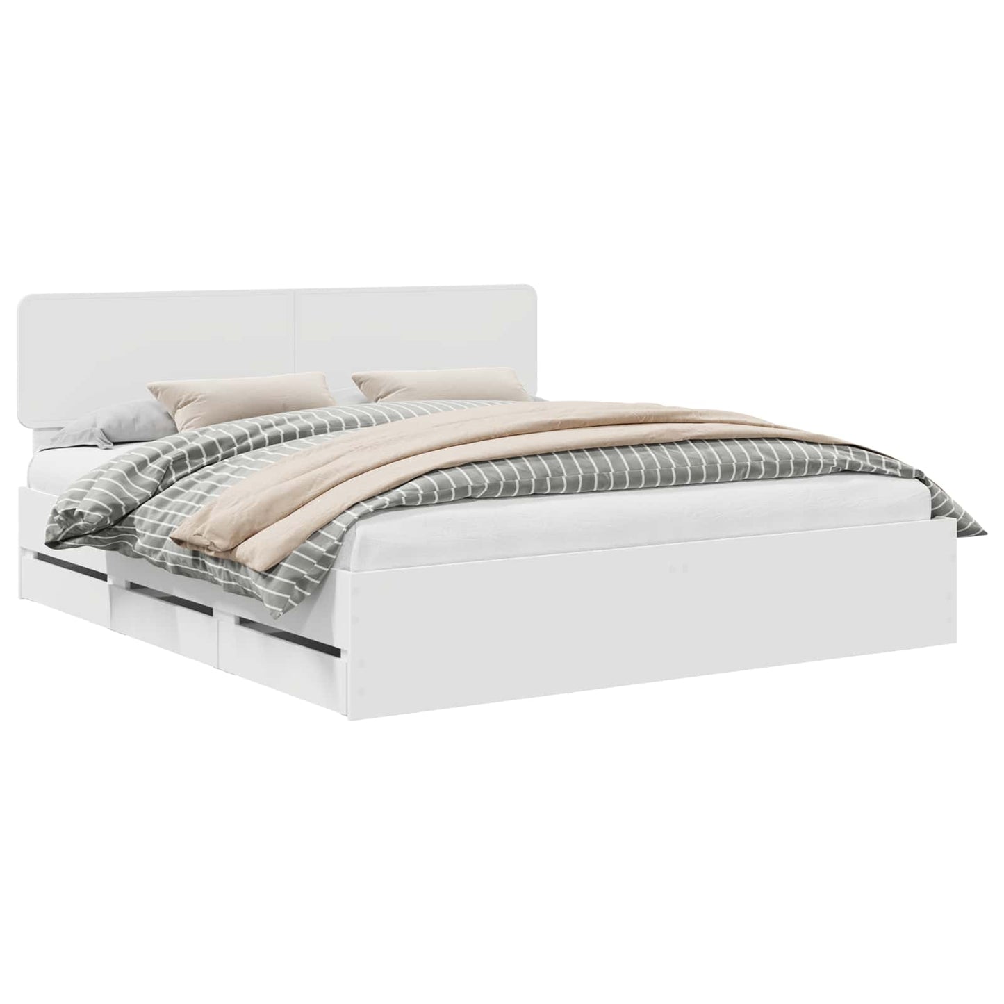 Sengestamme med skuff Hvit 200 x 200 cm Konstruert tre