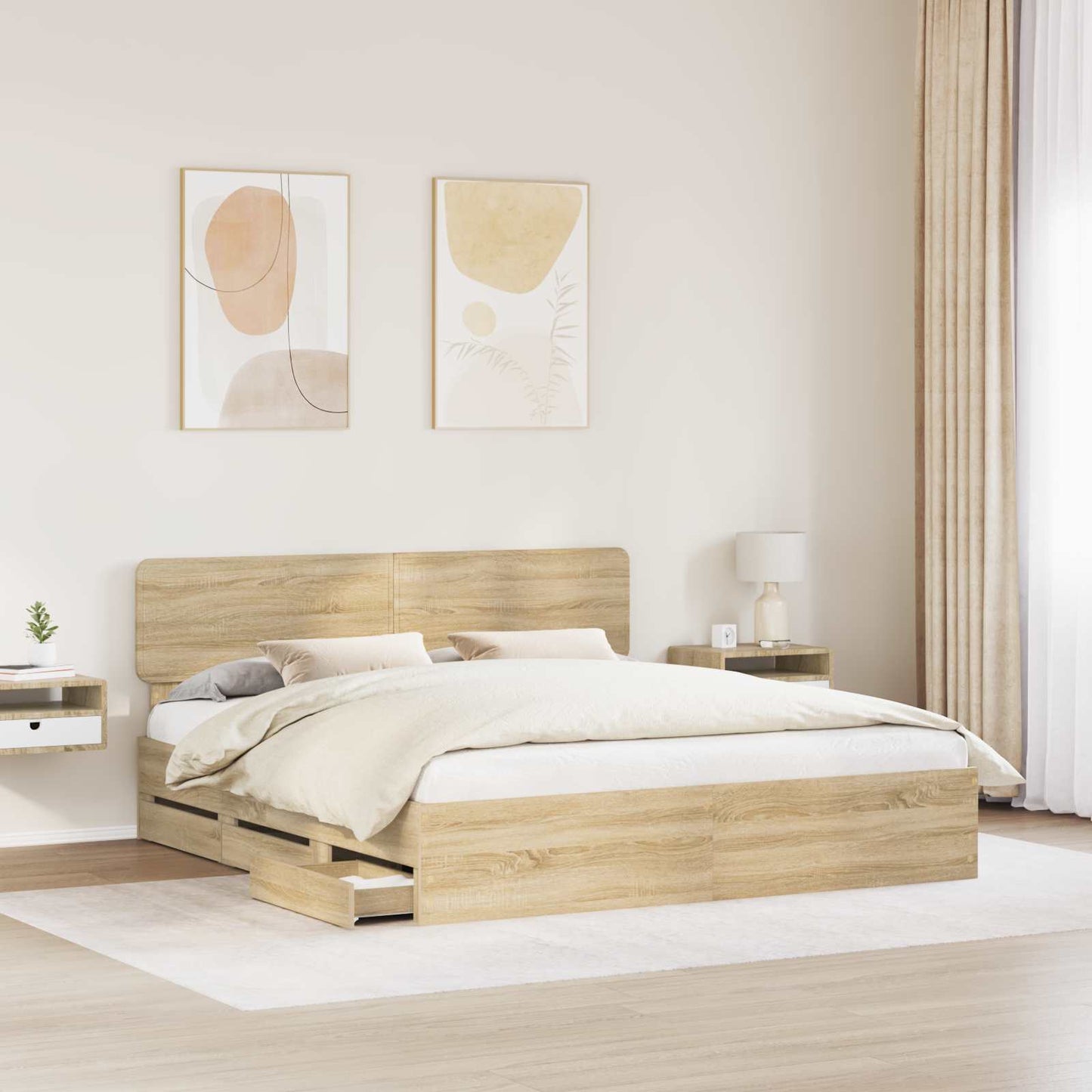 Sengestamme med skuff Sonoma eik 200 x 200 cm Konstruert tre