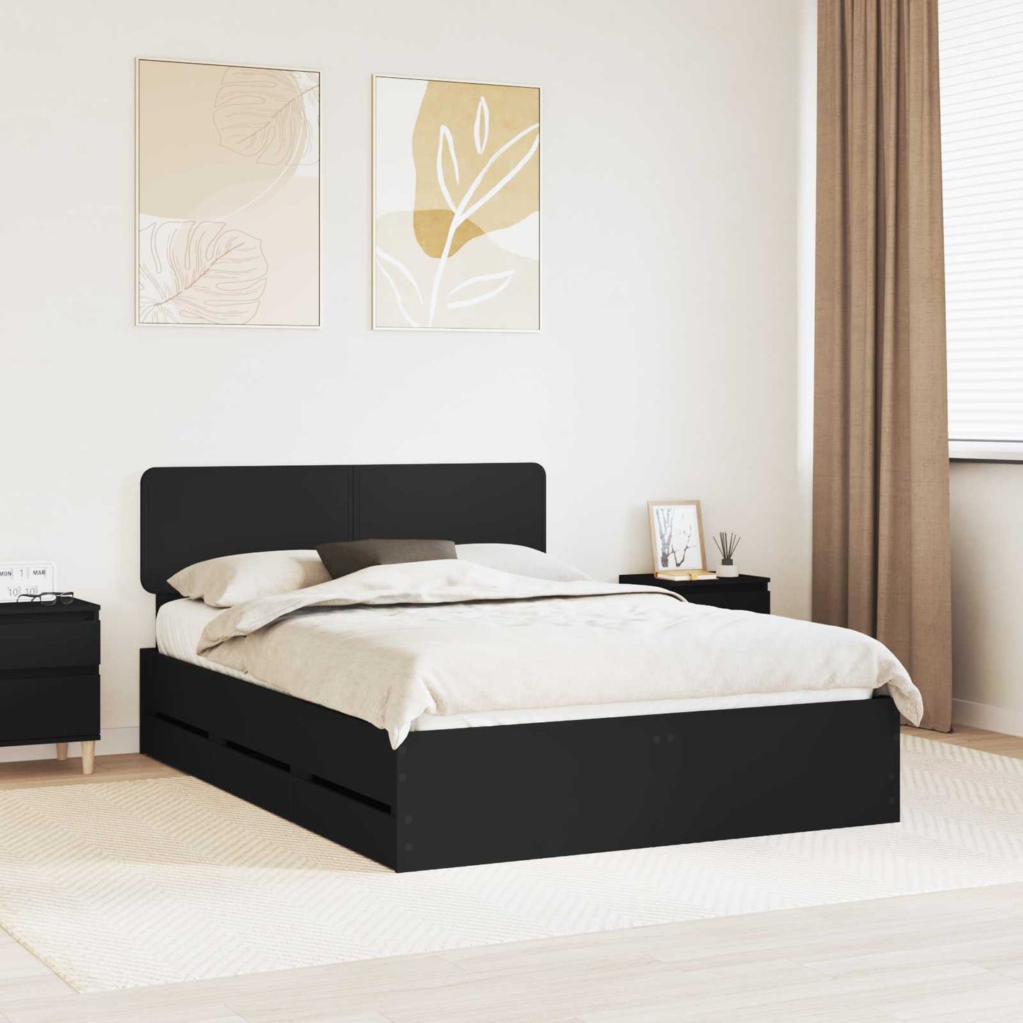 Sengestamme med skuff Svart 160 x 200 cm Konstruert tre