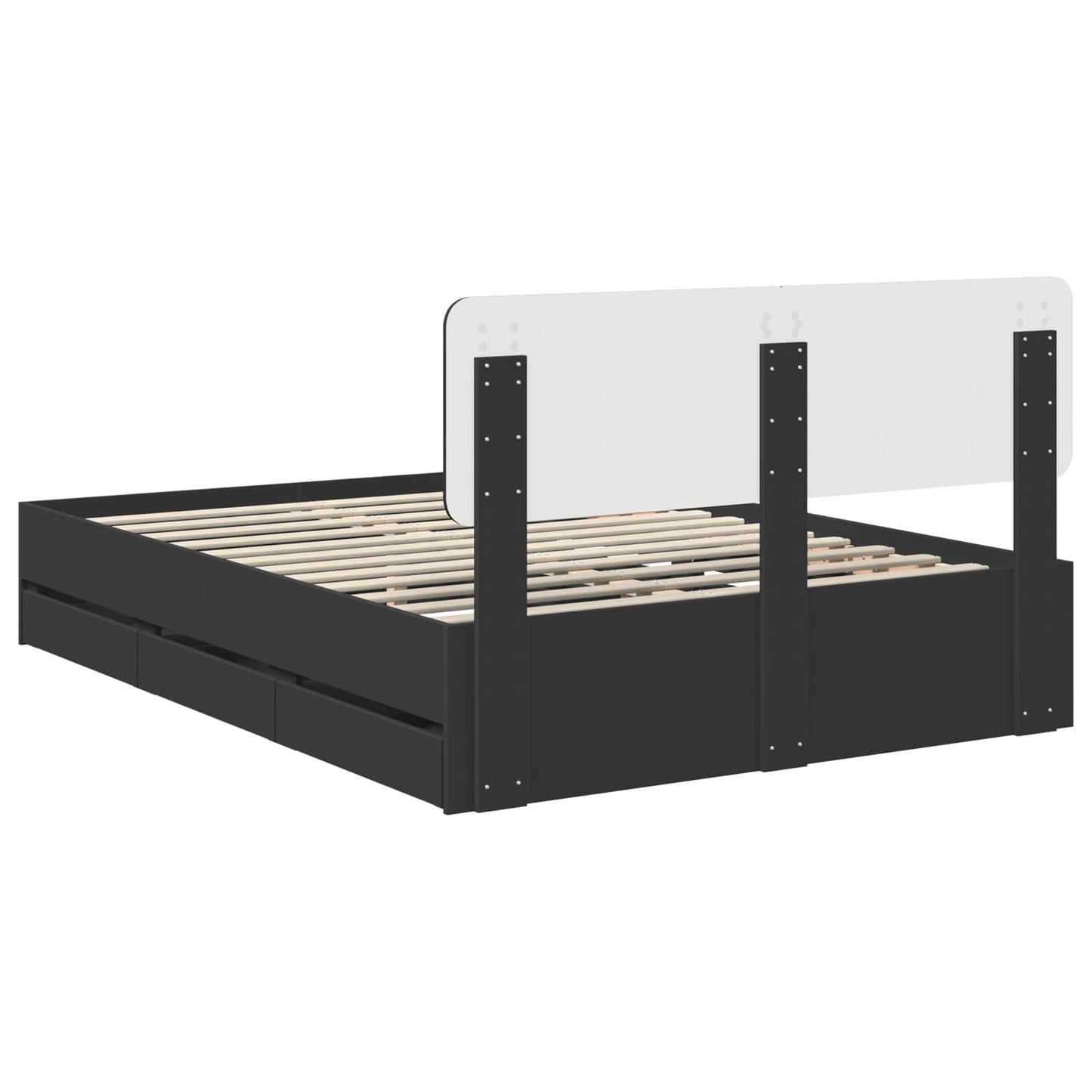Sengestamme med skuff Svart 160 x 200 cm Konstruert tre
