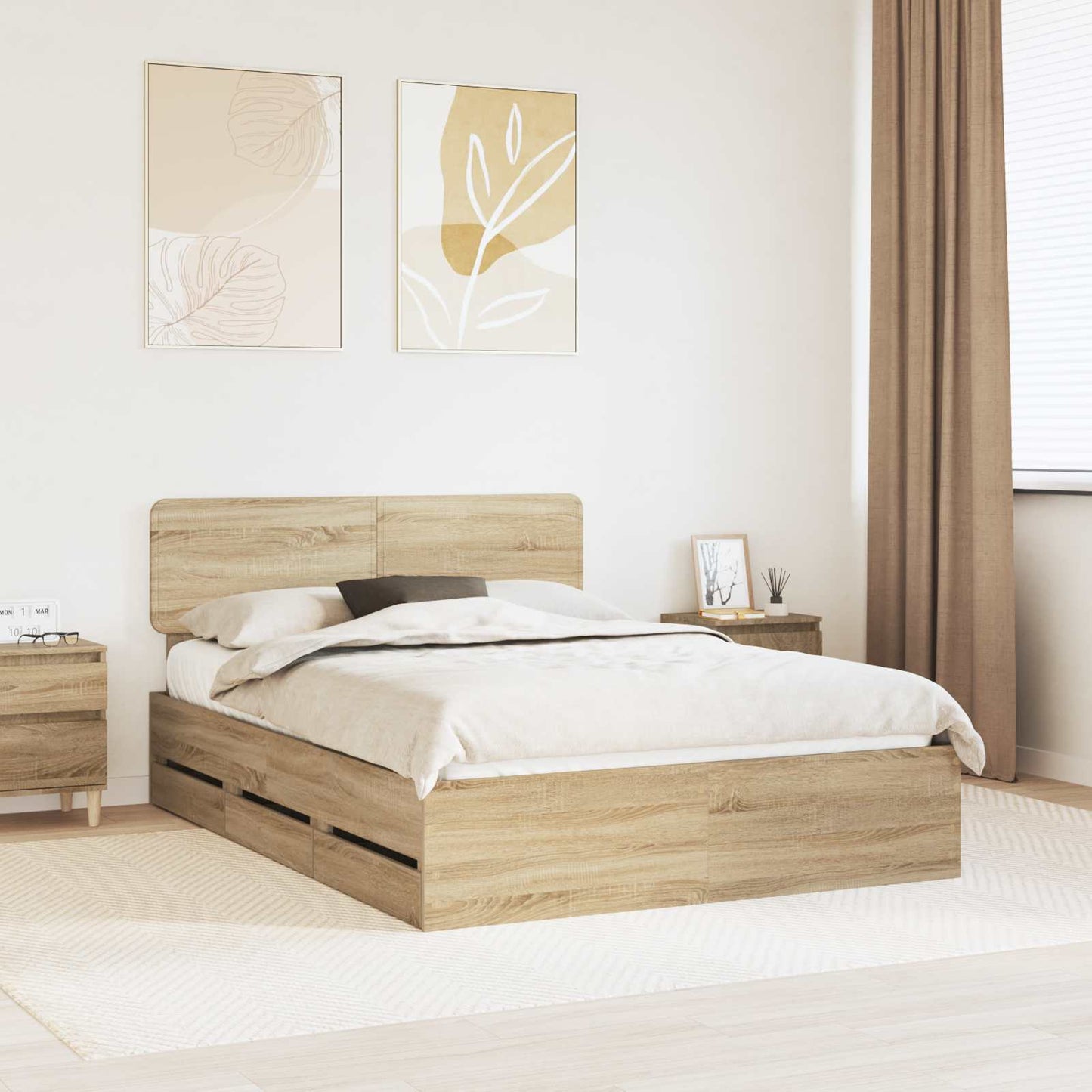 Sengestamme med skuff Sonoma eik 160 x 200 cm Konstruert tre