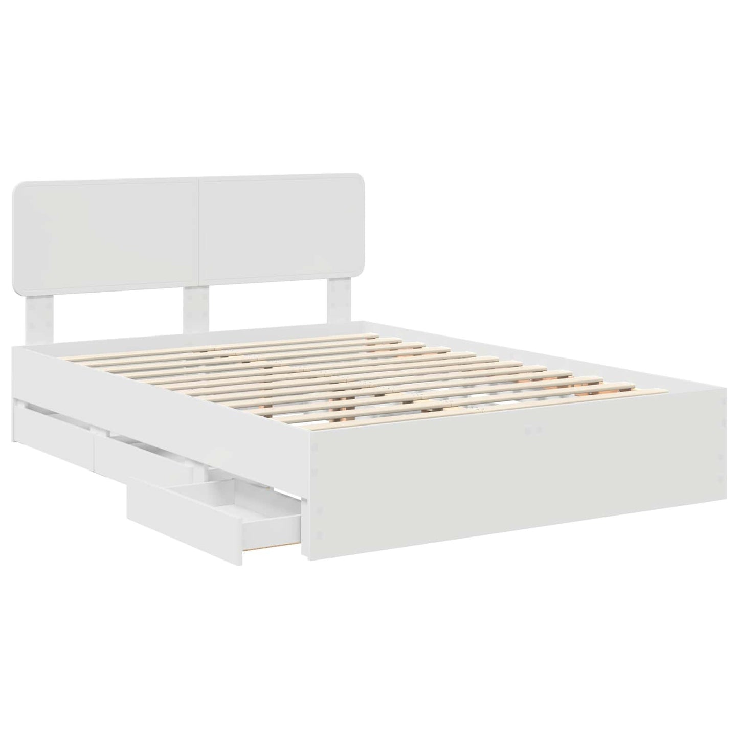 Sengestamme med skuff Hvit 150 x 200 cm Konstruert tre