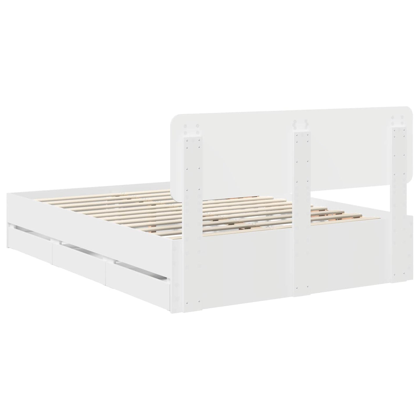 Sengestamme med skuff Hvit 150 x 200 cm Konstruert tre
