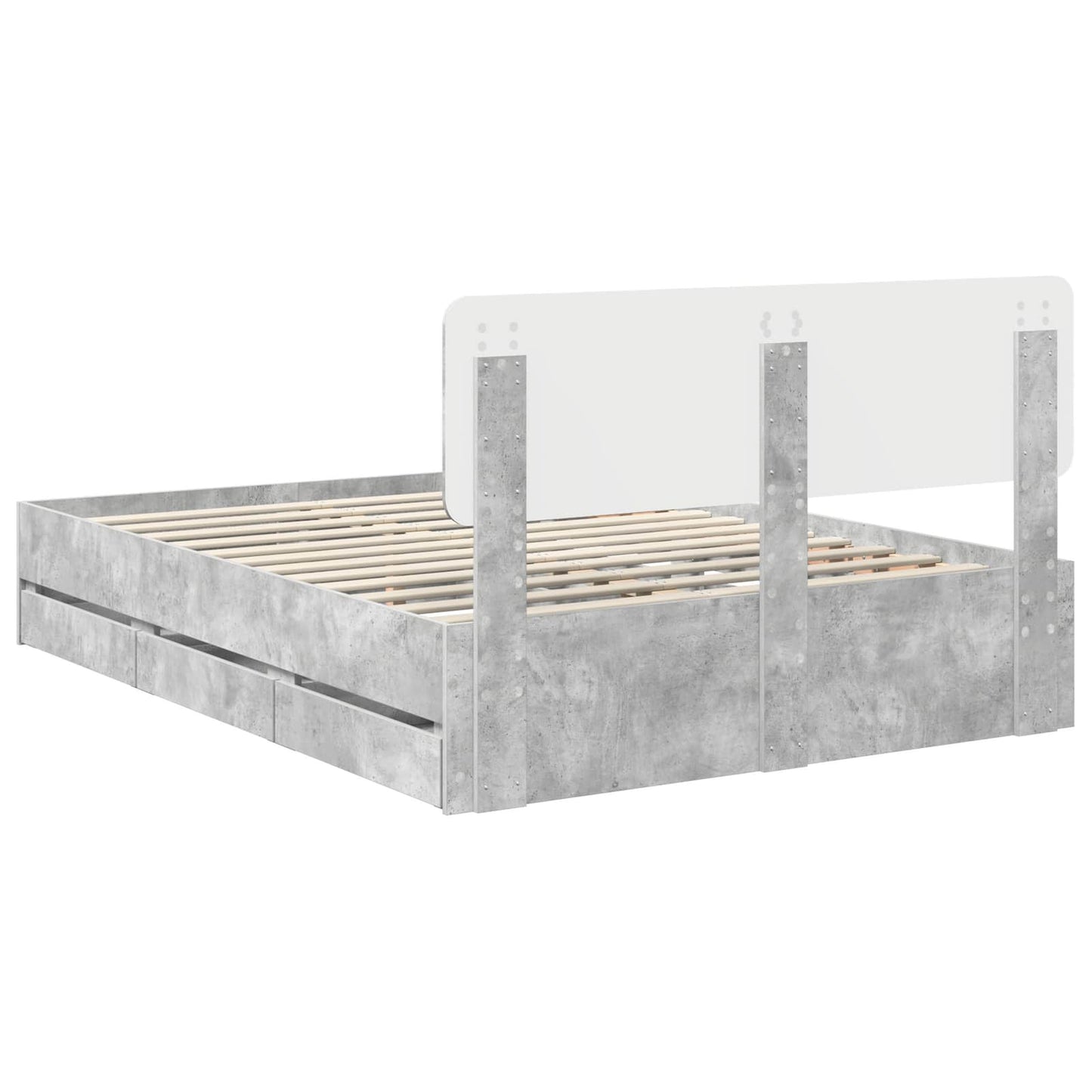 Sengestamme med skuff BetongGrå 150 x 200 cm Konstruert tre
