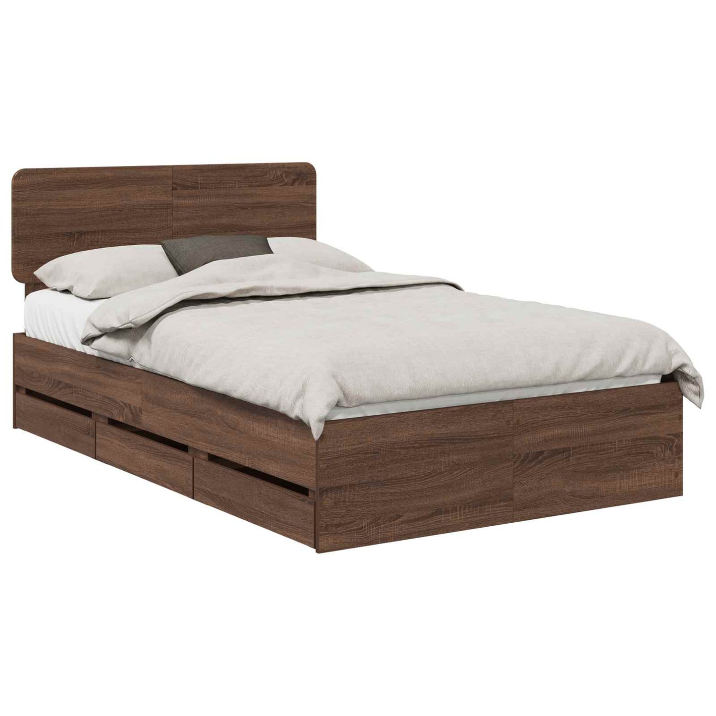 Sengestamme med skuff Brun eik 135 x 190 cm Konstruert tre