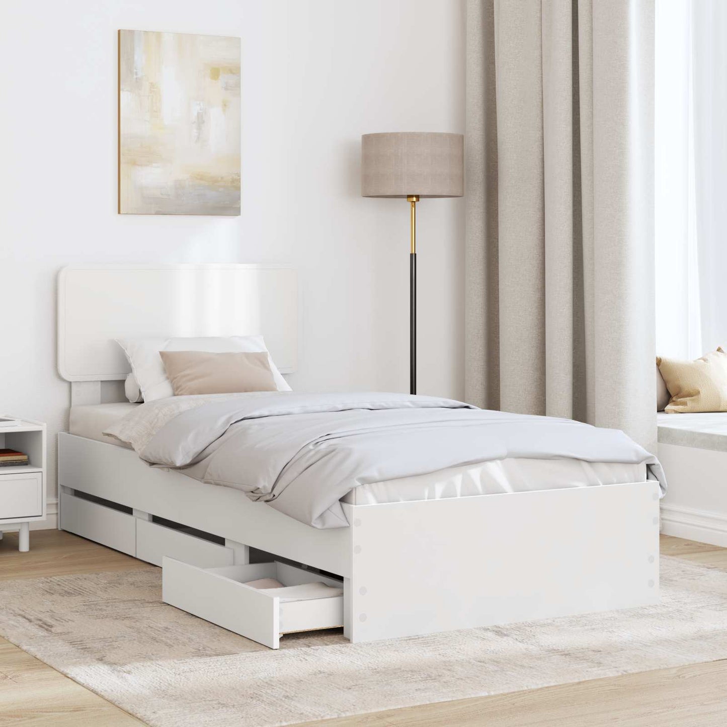 Sengestamme med skuff Hvit 100 x 200 cm Konstruert tre