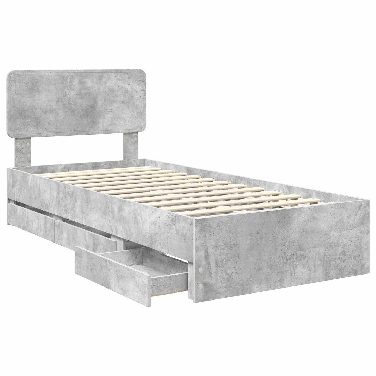 Sengestamme med skuff BetongGrå 90 x 200 cm Konstruert tre